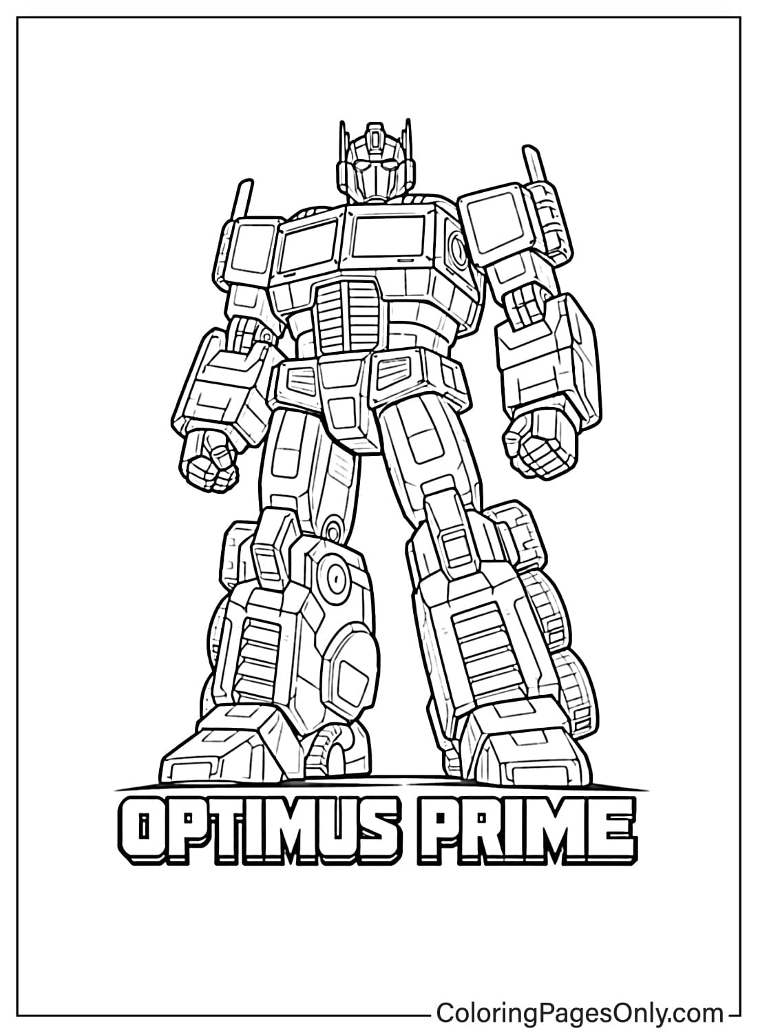 Optimus Prime standing hero pose transformers coloring pages from Transformers