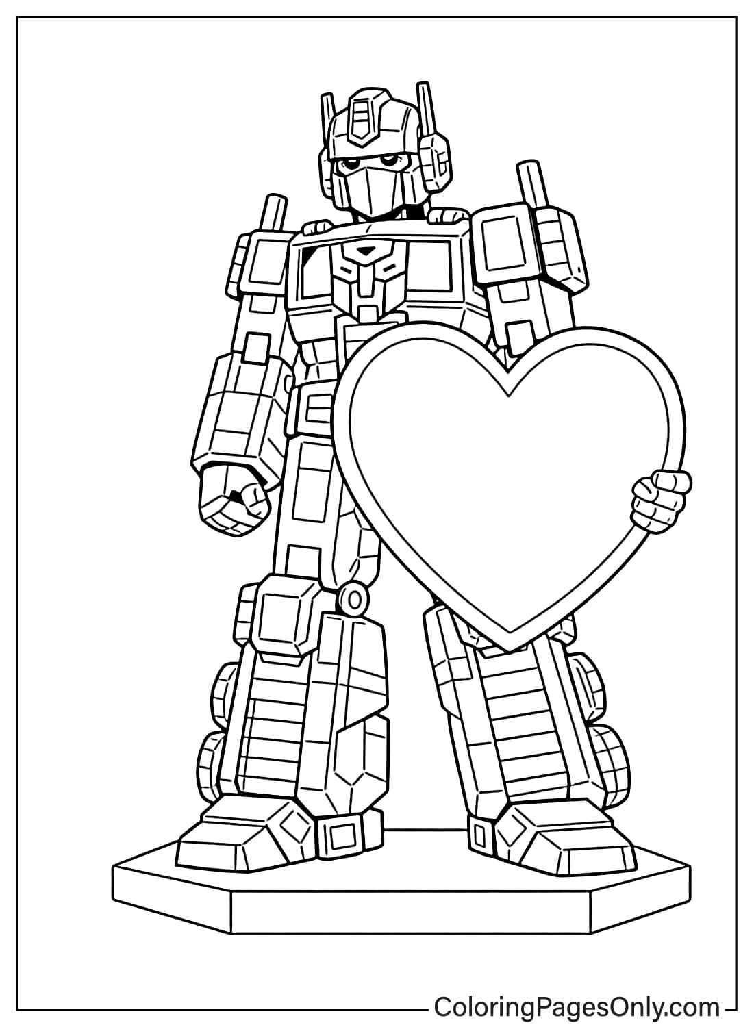 Optimus Prime holding heart shield coloring page from Optimus Prime
