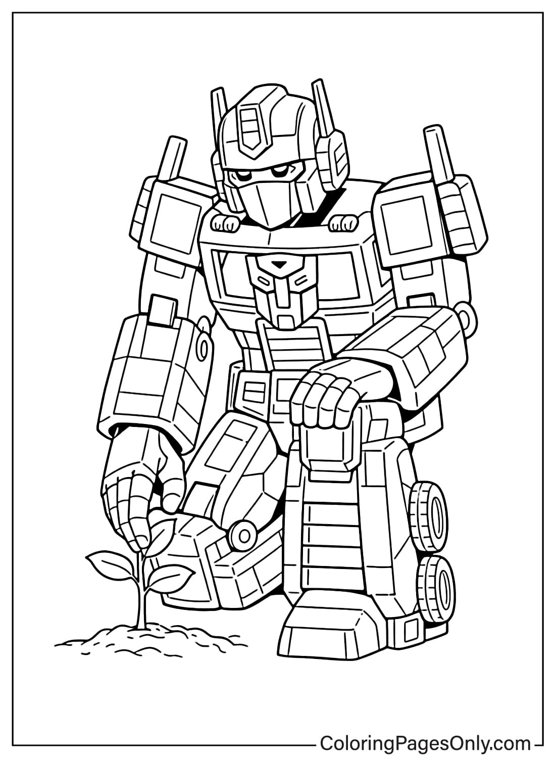 Optimus Prime planting a small tree coloring page from Optimus Prime