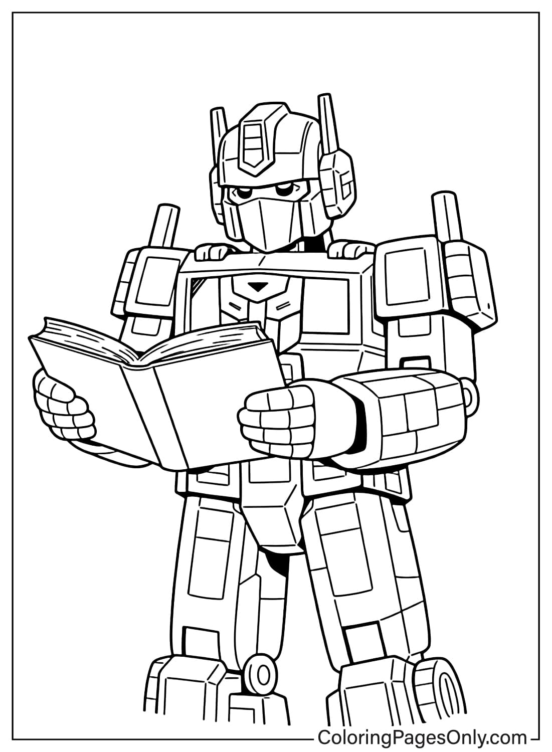Optimus Prime holding a book coloring page from Optimus Prime