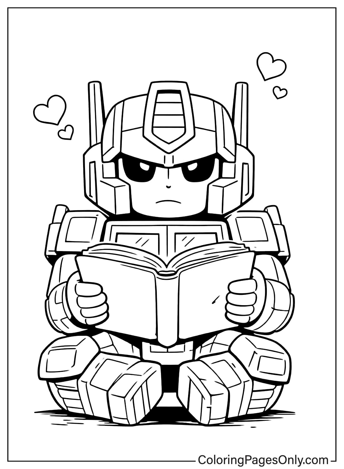 Optimus Prime reading a book coloring page from Transformers