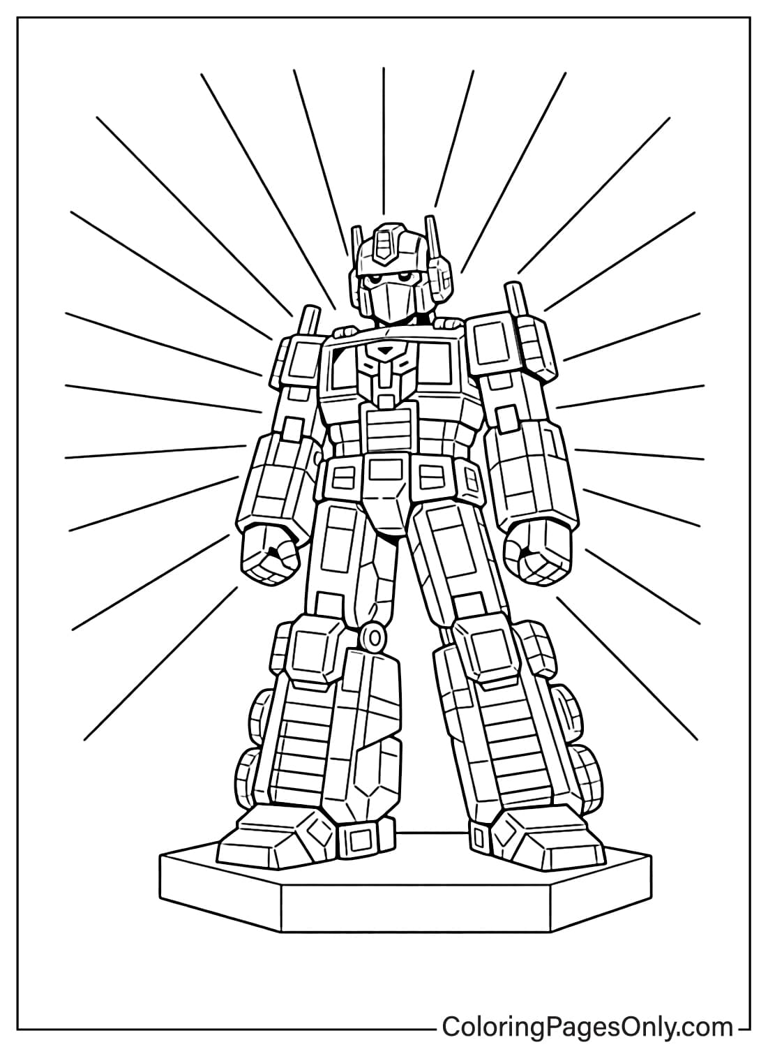 Optimus Prime hero with sun rays coloring page from Optimus Prime