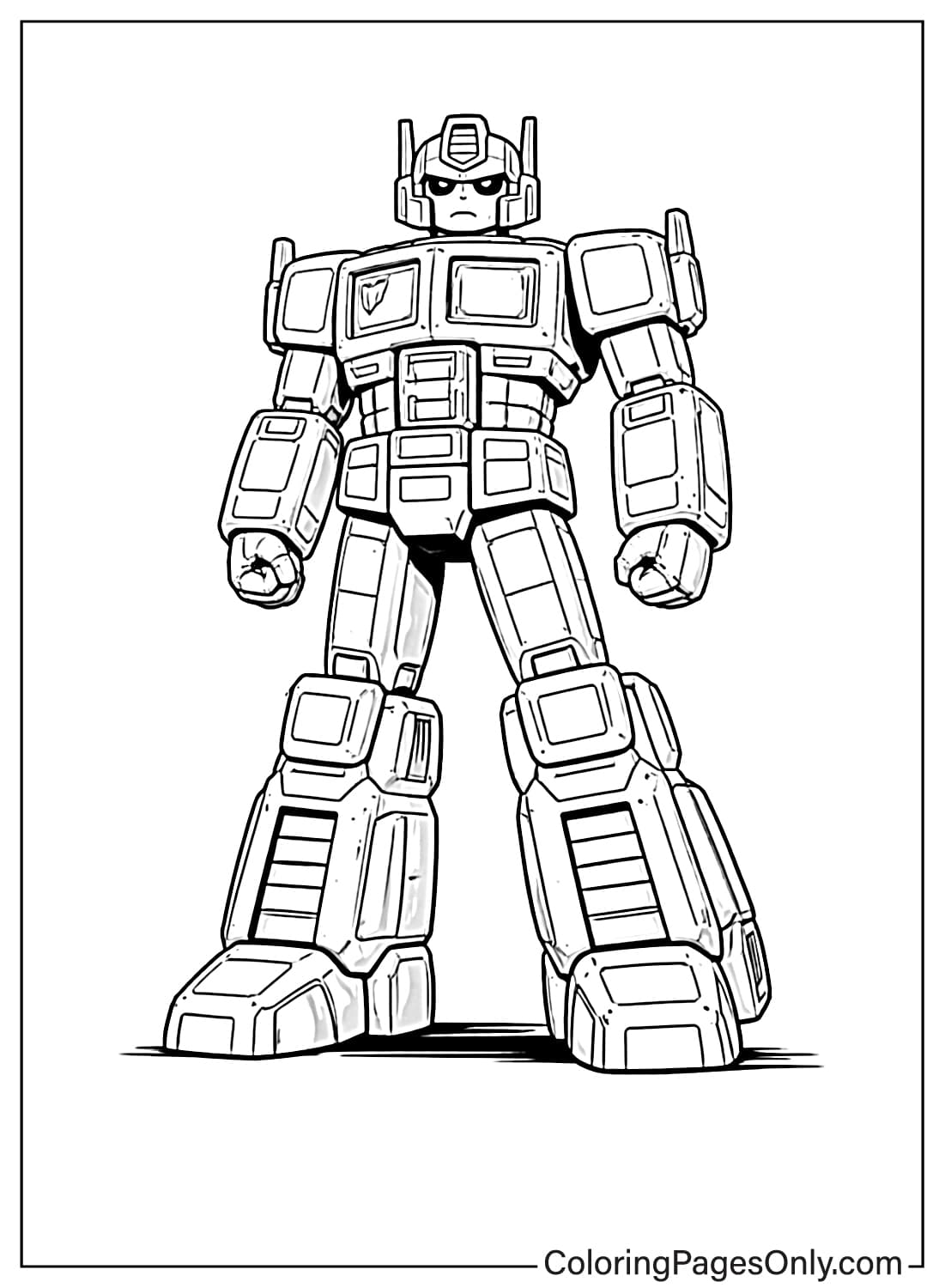 Optimus Prime standing full body coloring page from Transformers