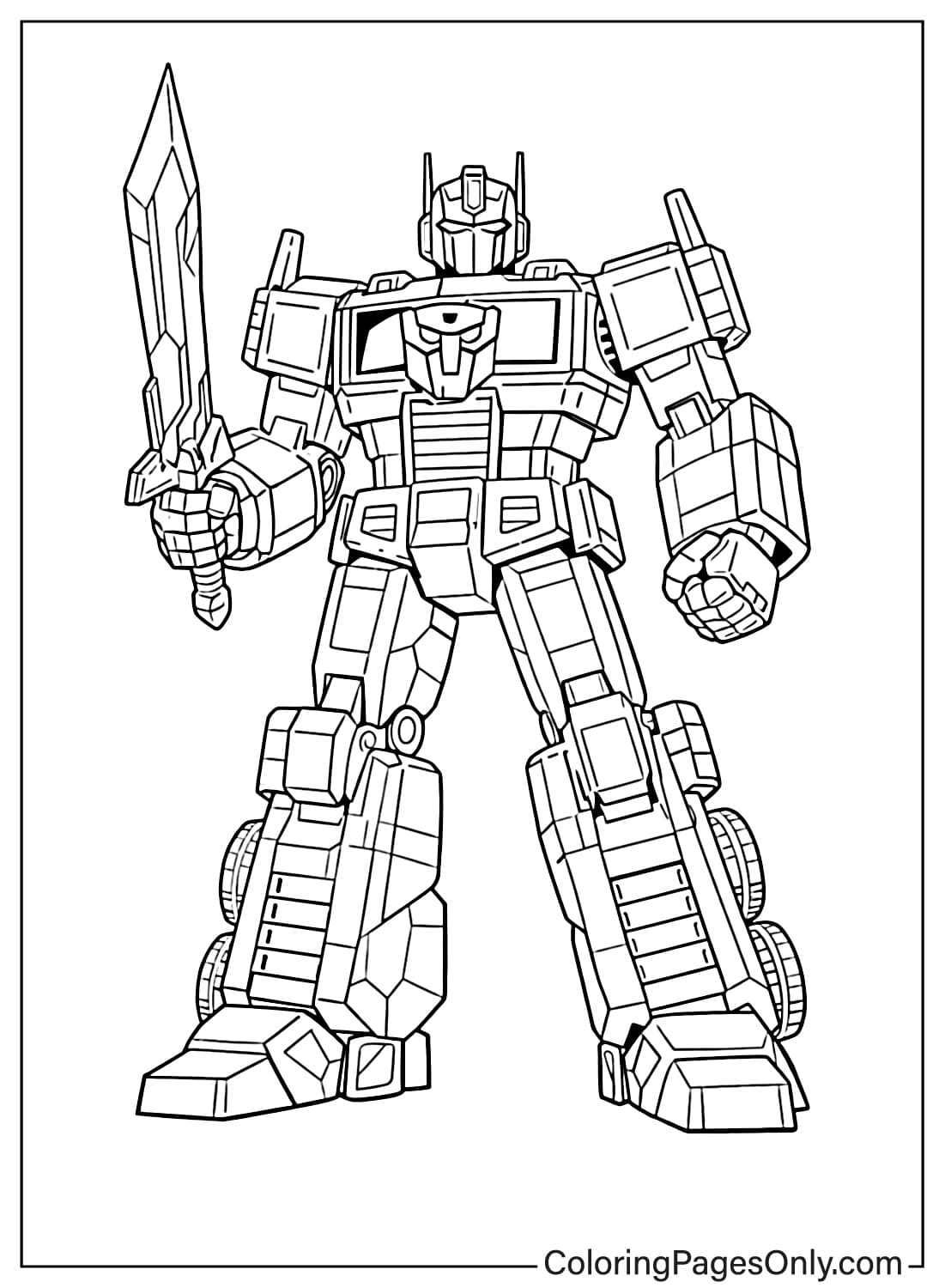 Optimus Prime Coloring Pages robot holding sword from Optimus Prime