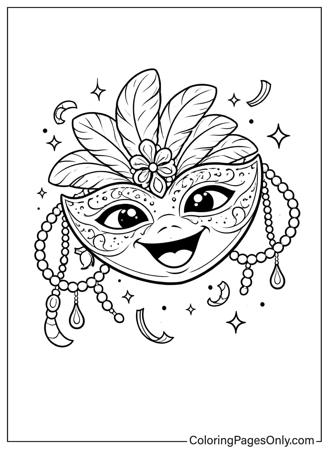 Mardi Gras Coloring Pages Smiling Mask With Feathers from Mardi Gras