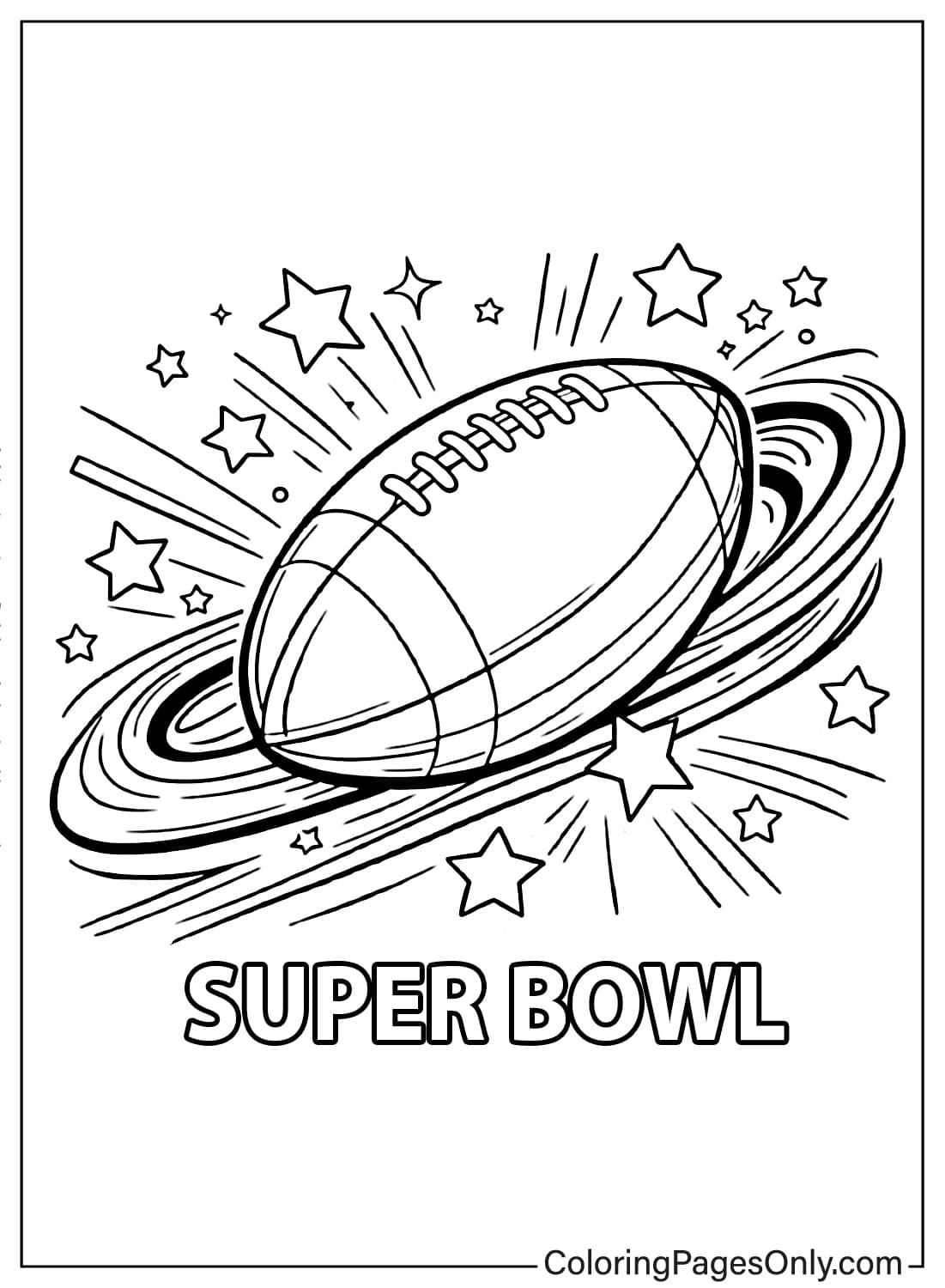 Super Bowl coloring page with flying football design from Super Bowl
