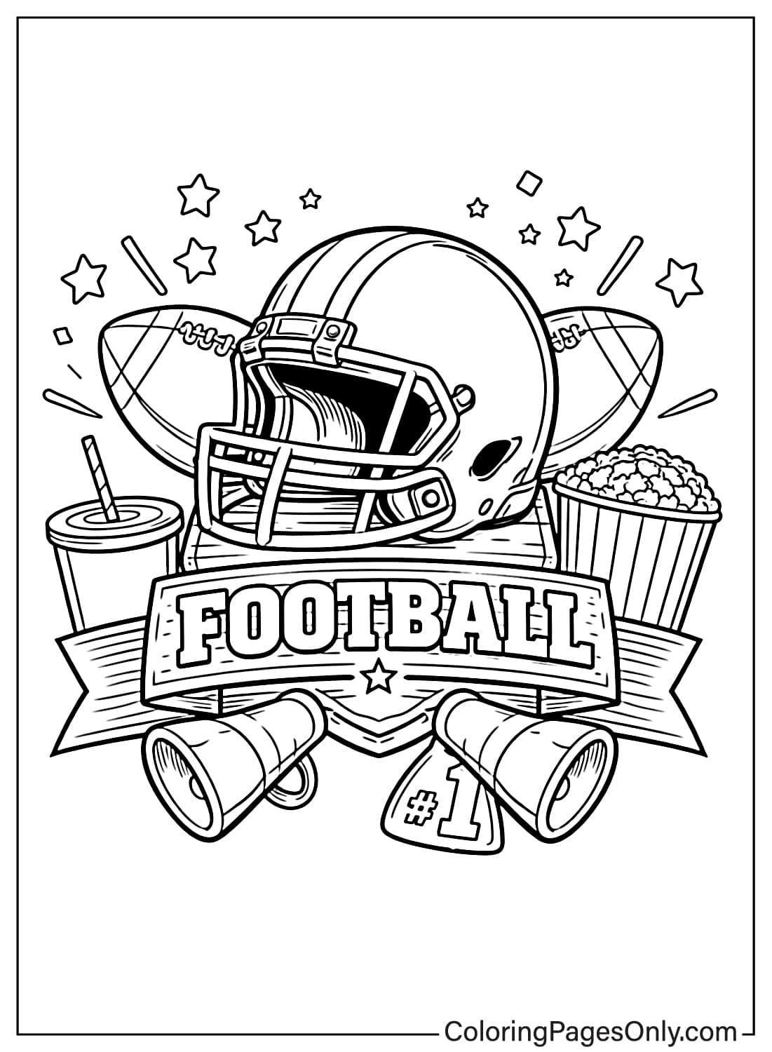 Super Bowl coloring page with flying football design from Super Bowl