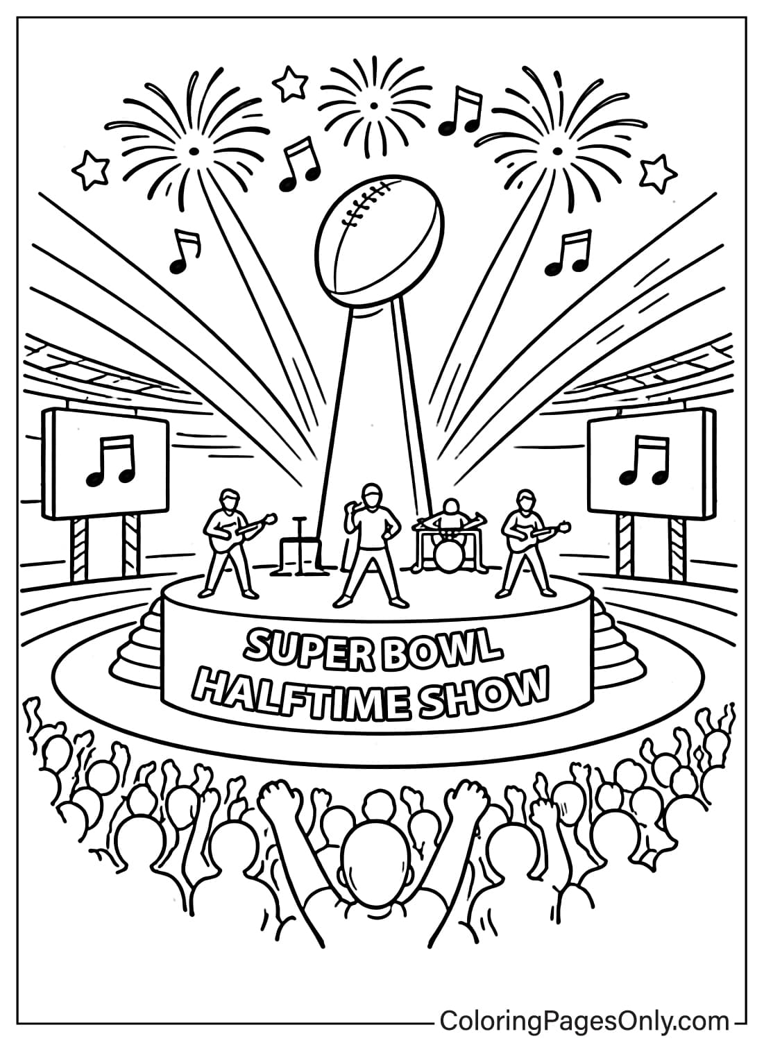 Super Bowl coloring page of halftime show concert from Super Bowl