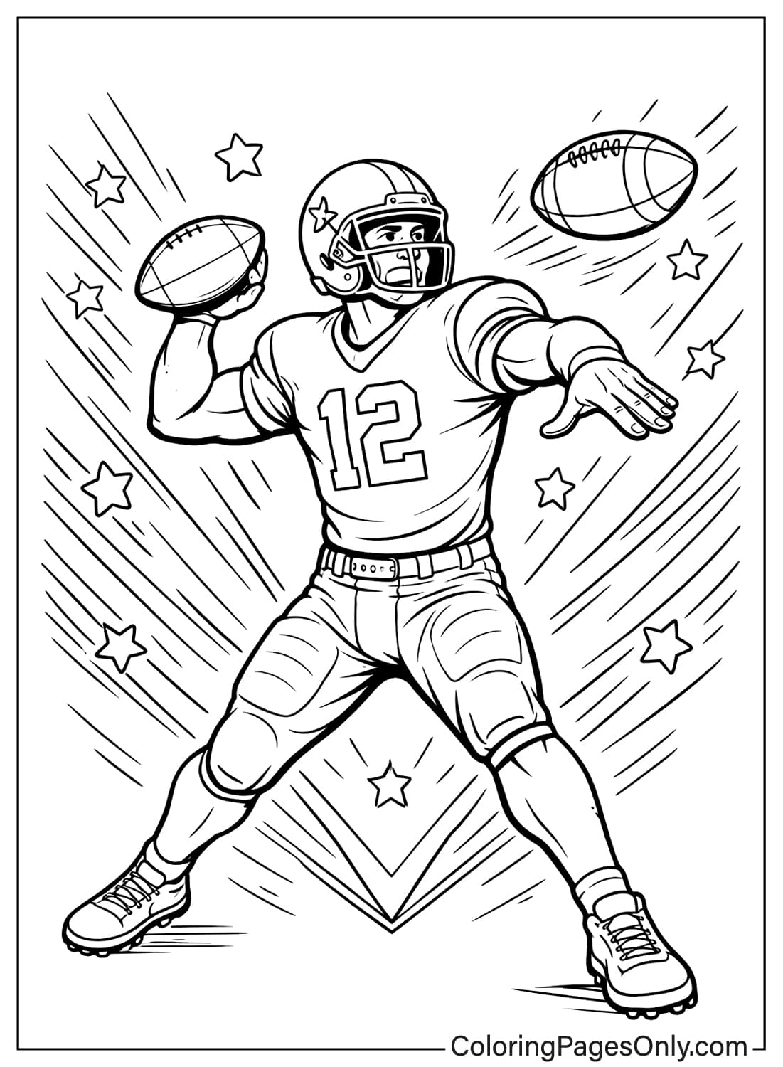 Super Bowl coloring page of football passing action from Super Bowl