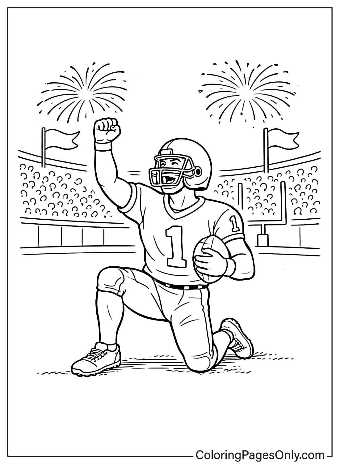 Super Bowl coloring page of football player celebrating touchdown from Super Bowl
