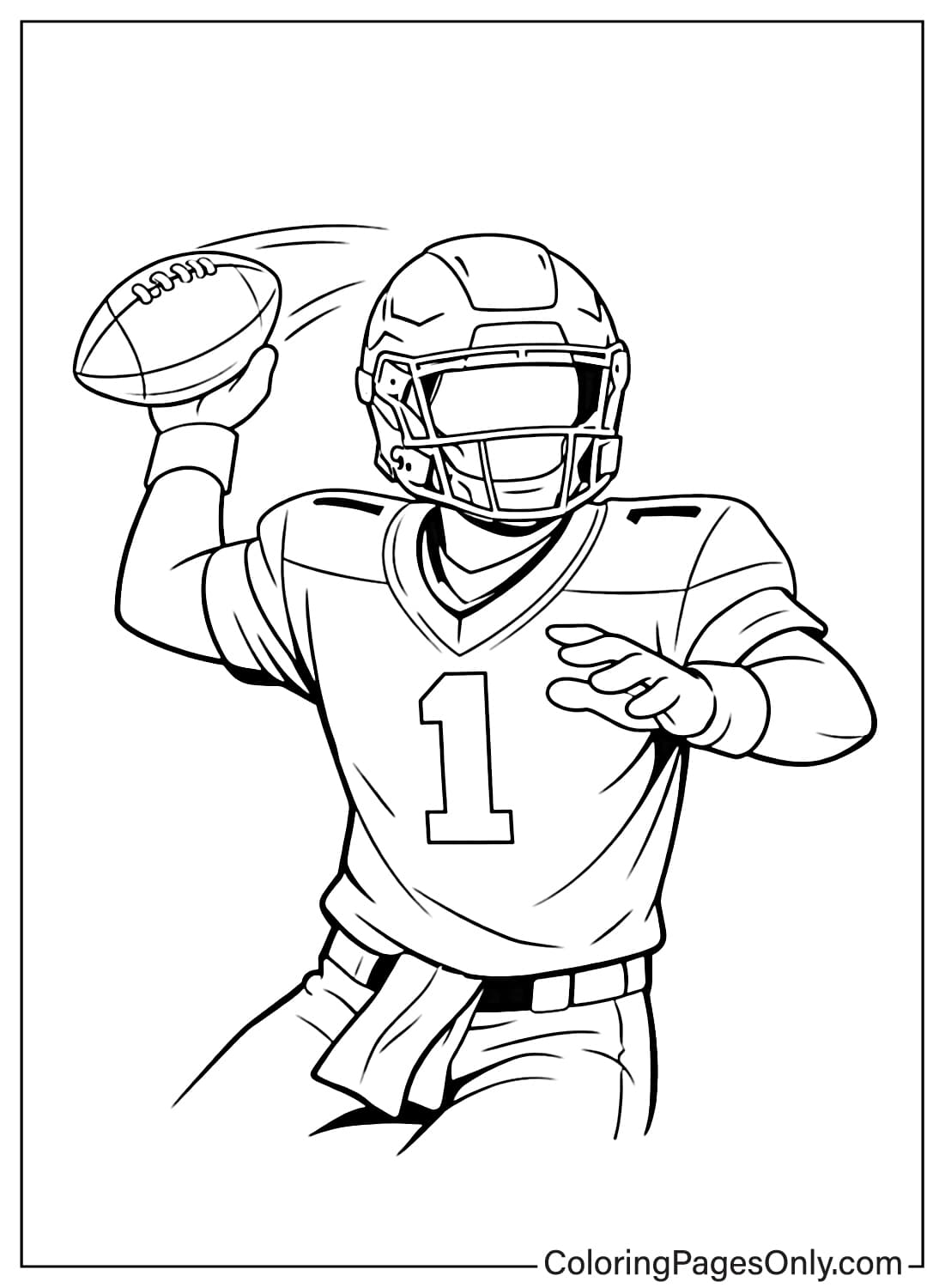 Super Bowl coloring page of quarterback throwing football from Super Bowl