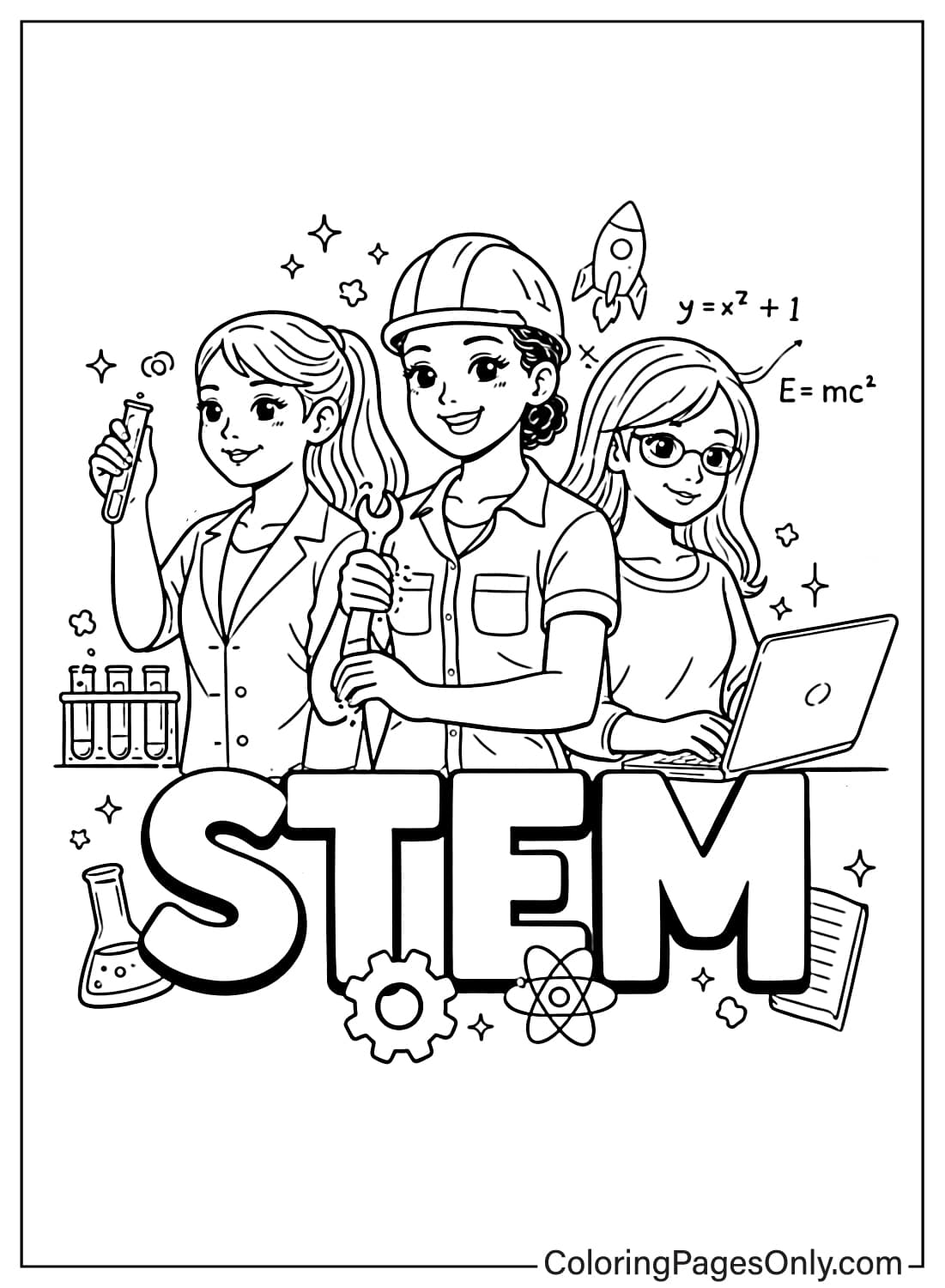 Women In STEM Illustration Womens Day Coloring Page from Women's Day