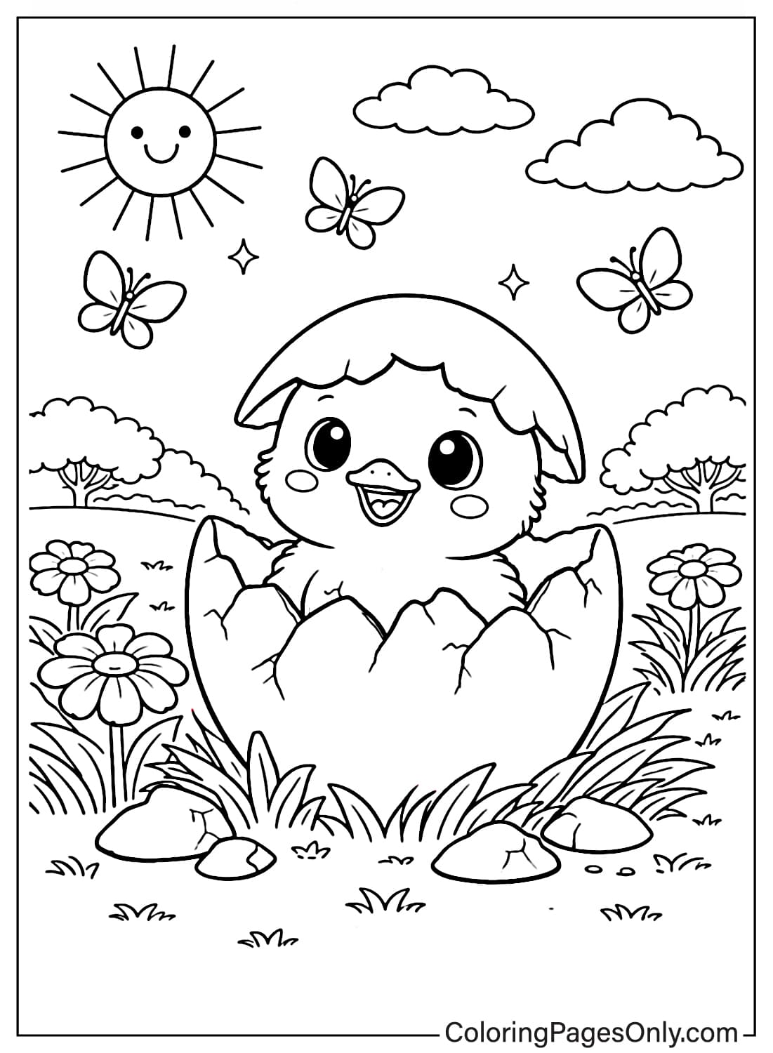 Spring Coloring Pages Cute Chick Hatching From Egg from Spring