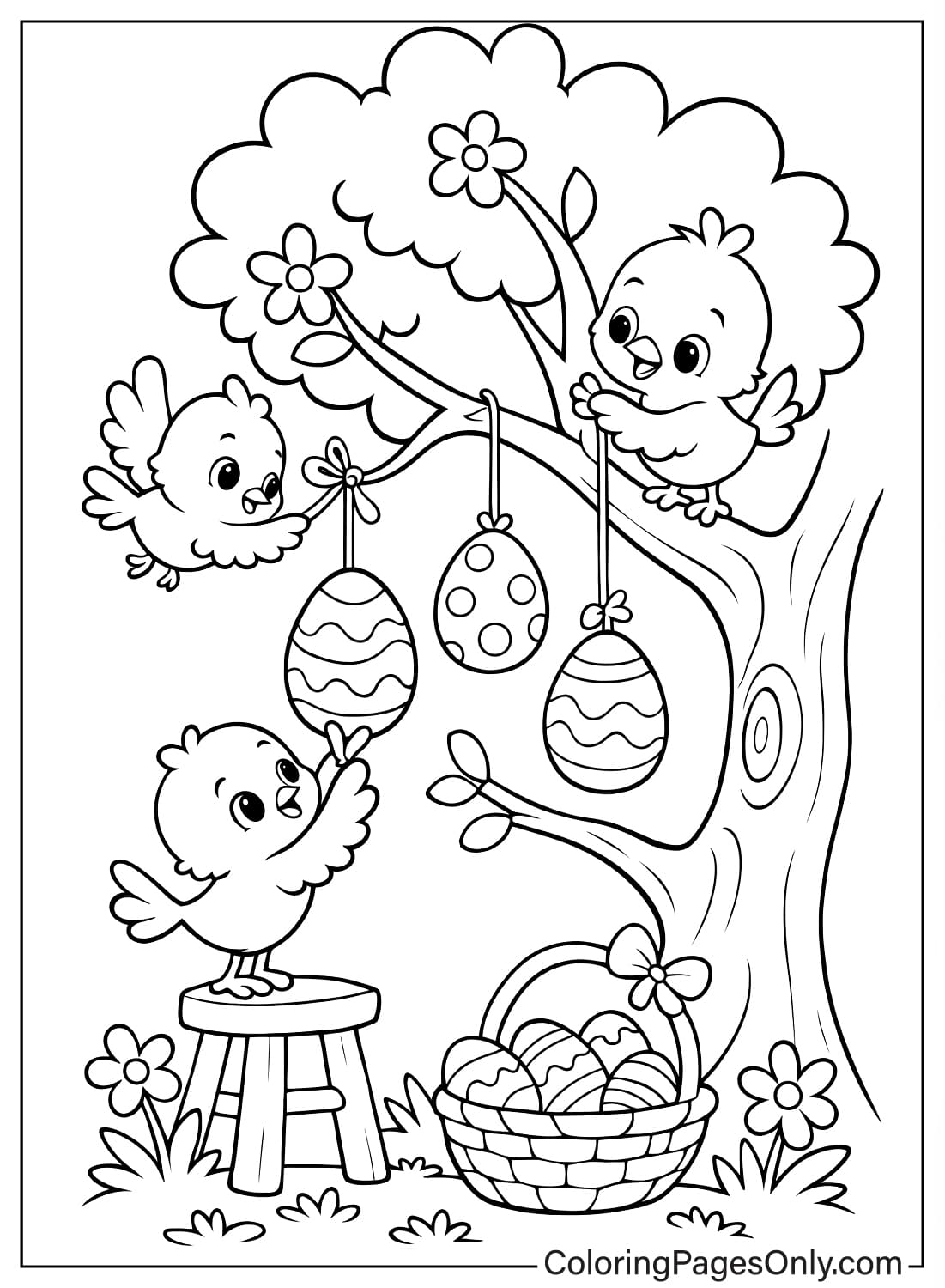 Decorated Easter egg with carrot patterns and flowers coloring page from Easter Eggs