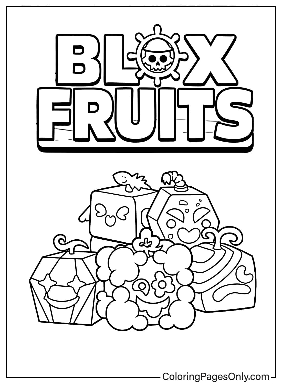 Blox Fruits multiple devil fruits characters coloring page from Blox Fruits