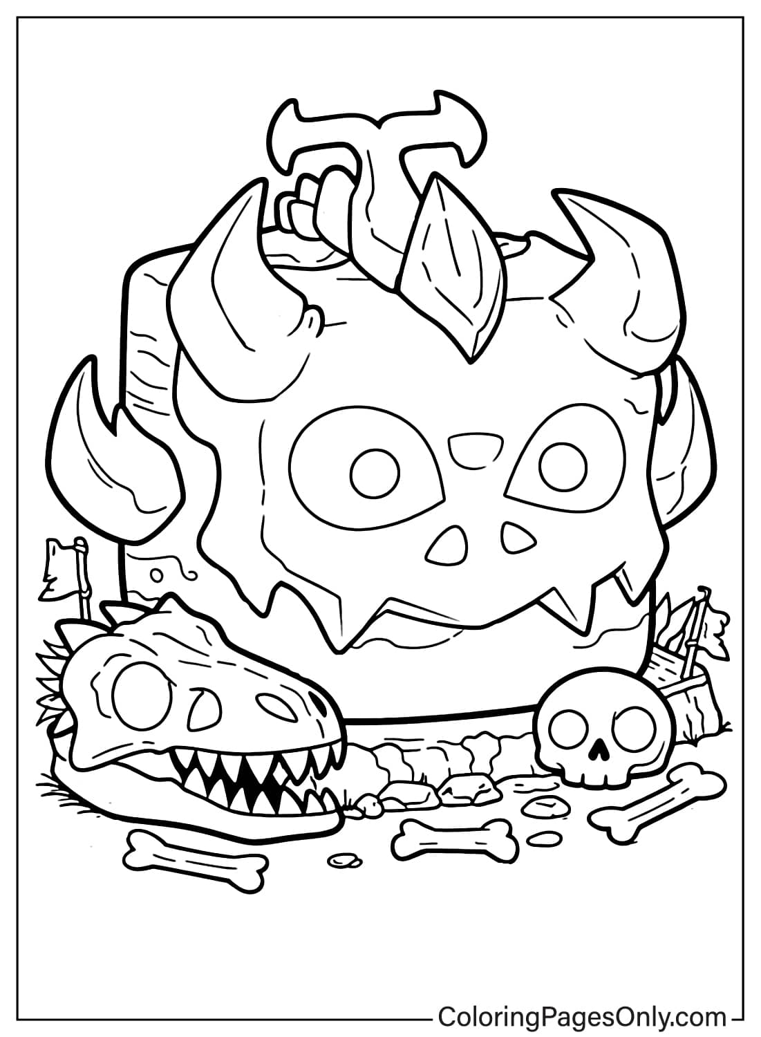 T-Rex Fruit Blox Fruits skull bones coloring page from Blox Fruits