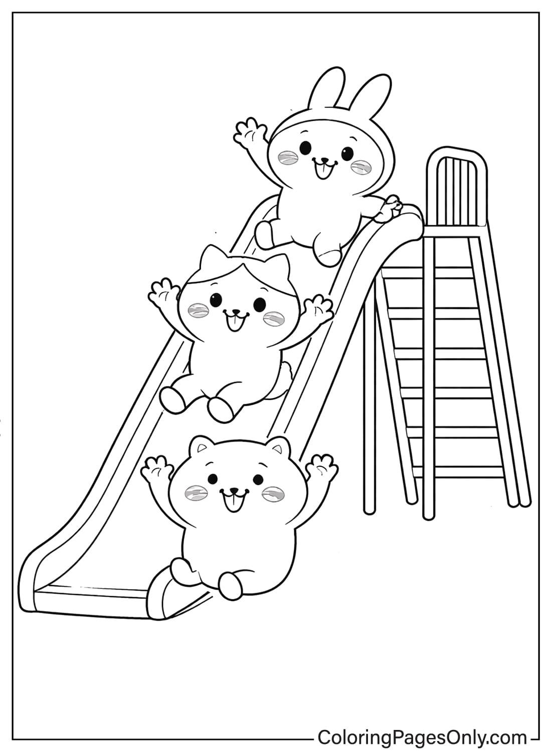 Chiikawa Coloring Pages Chiikawa Hachiware Usagi playing on slide together from Chiikawa