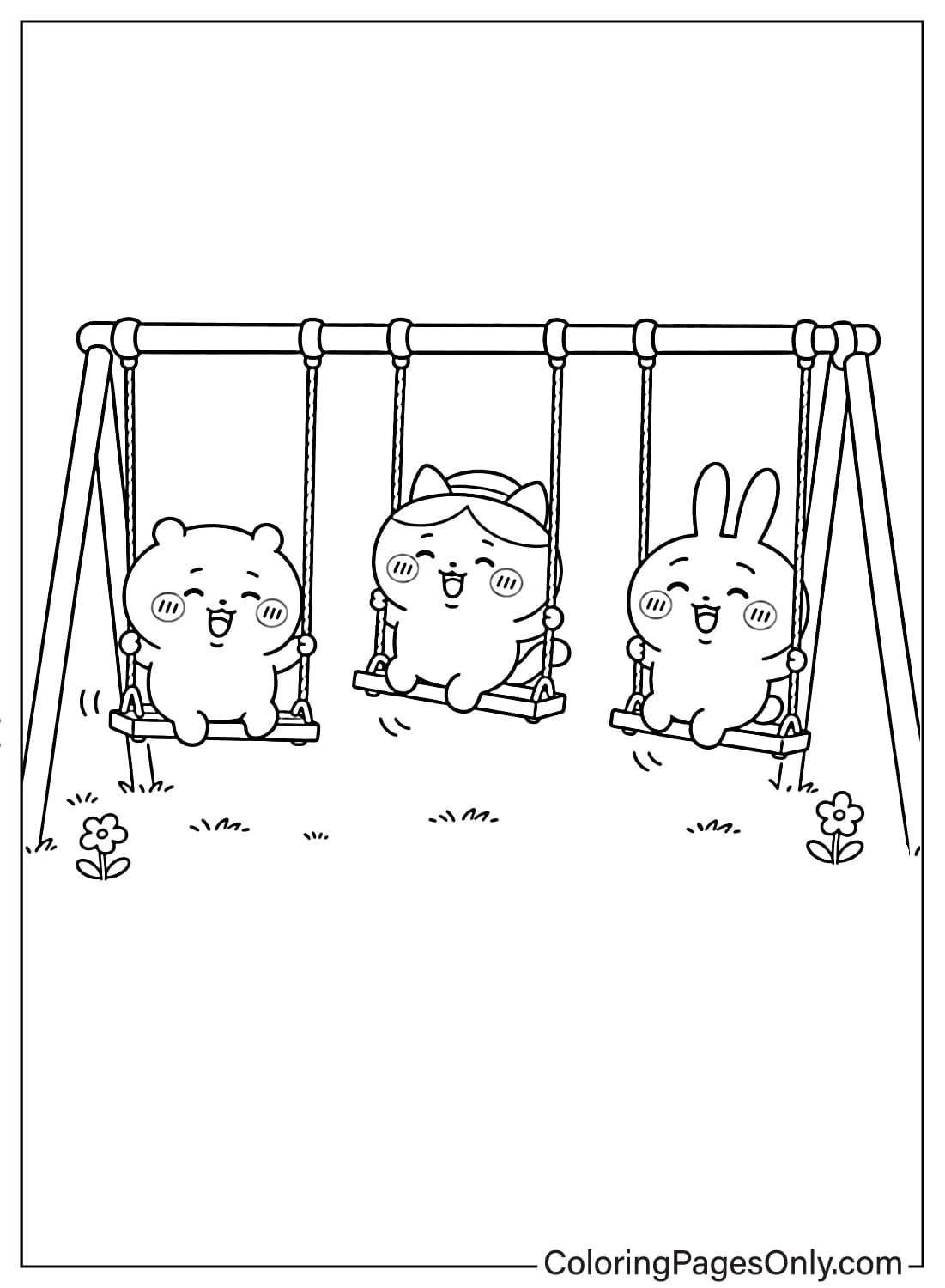Chiikawa Coloring Pages Chiikawa Hachiware Usagi playing on swings together from Chiikawa