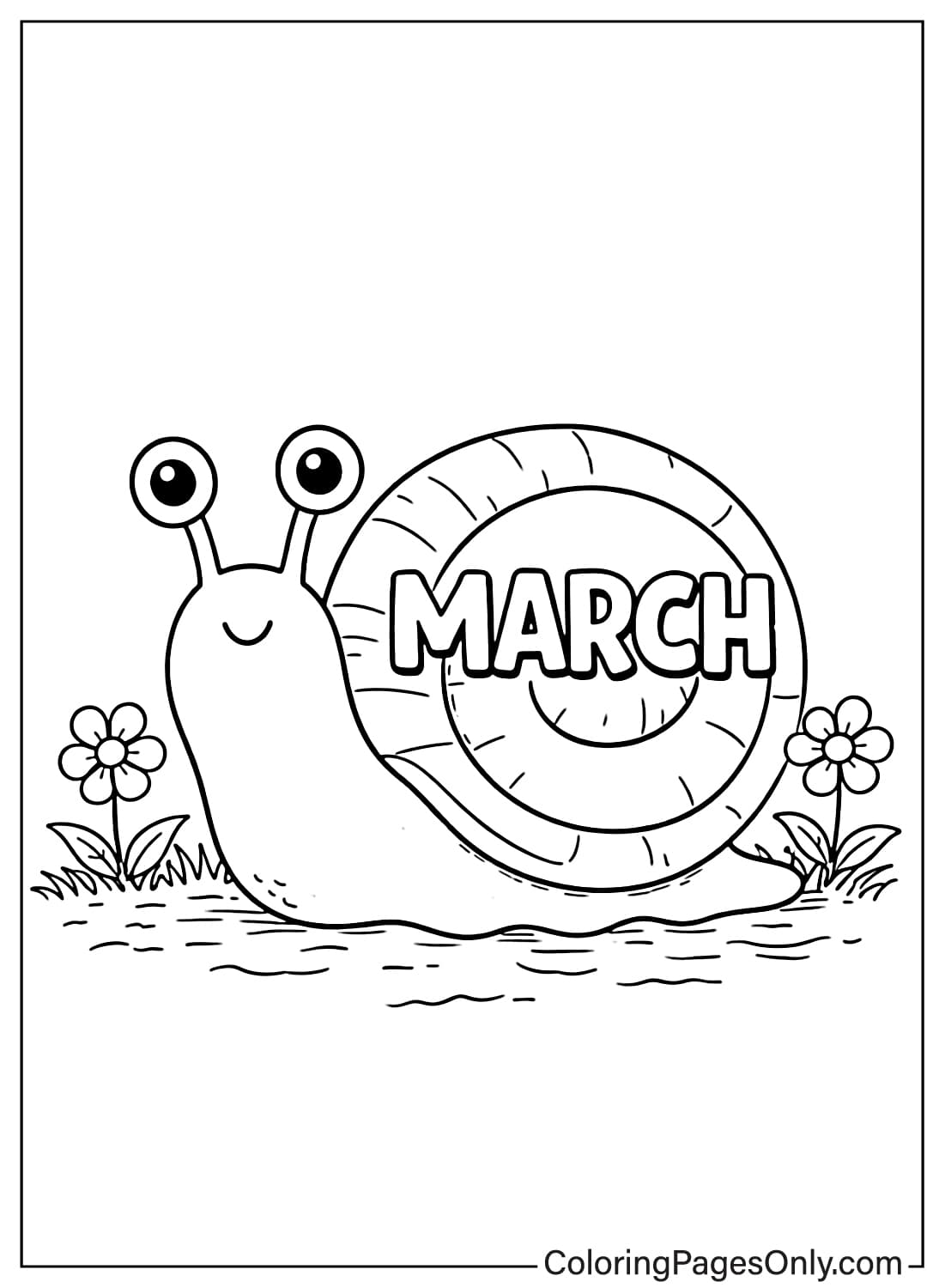 Cute Snail With March On Shell March Coloring Pages from March 2026