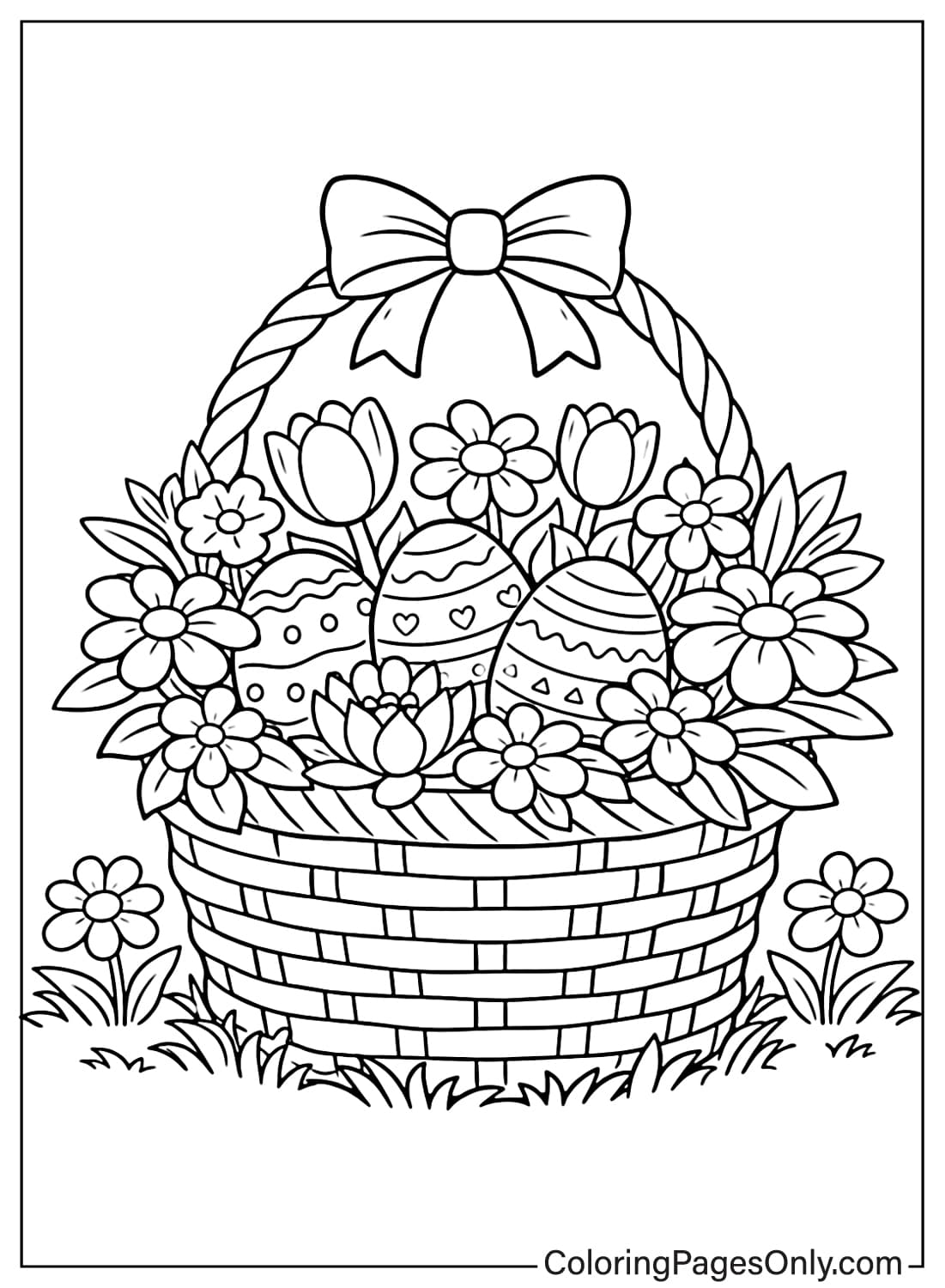 Spring Coloring Pages Easter Basket With Flowers And Eggs from Spring