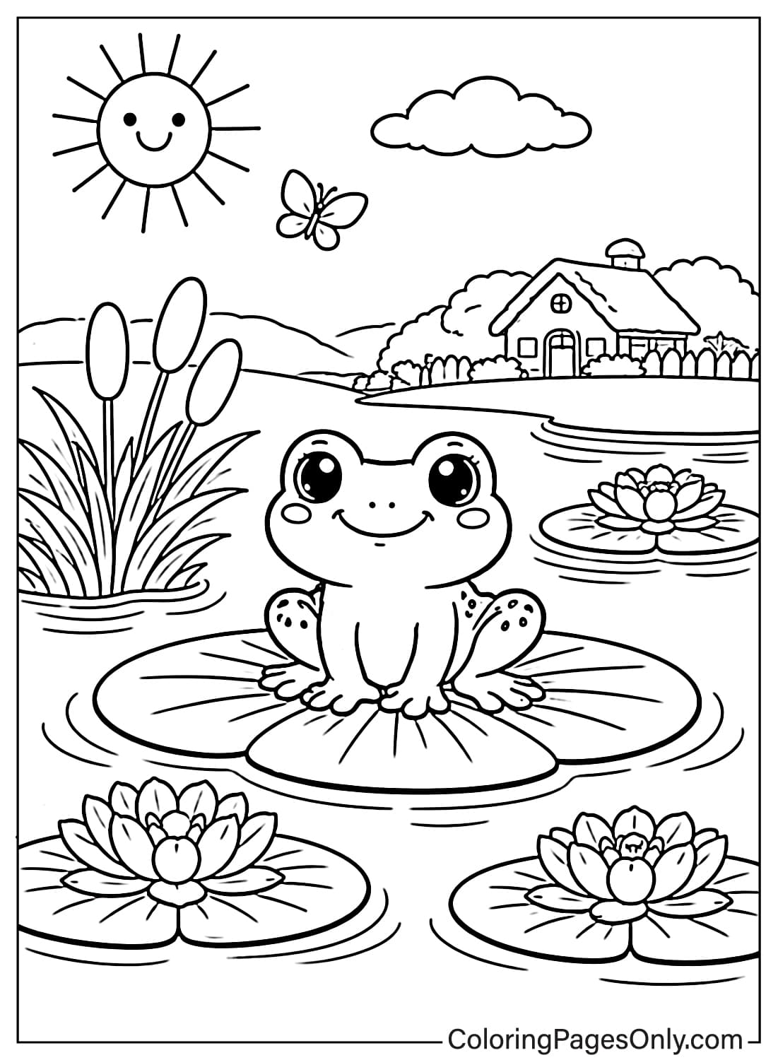 Spring Coloring Pages Cute Frog Sitting On Lily Pad from Spring