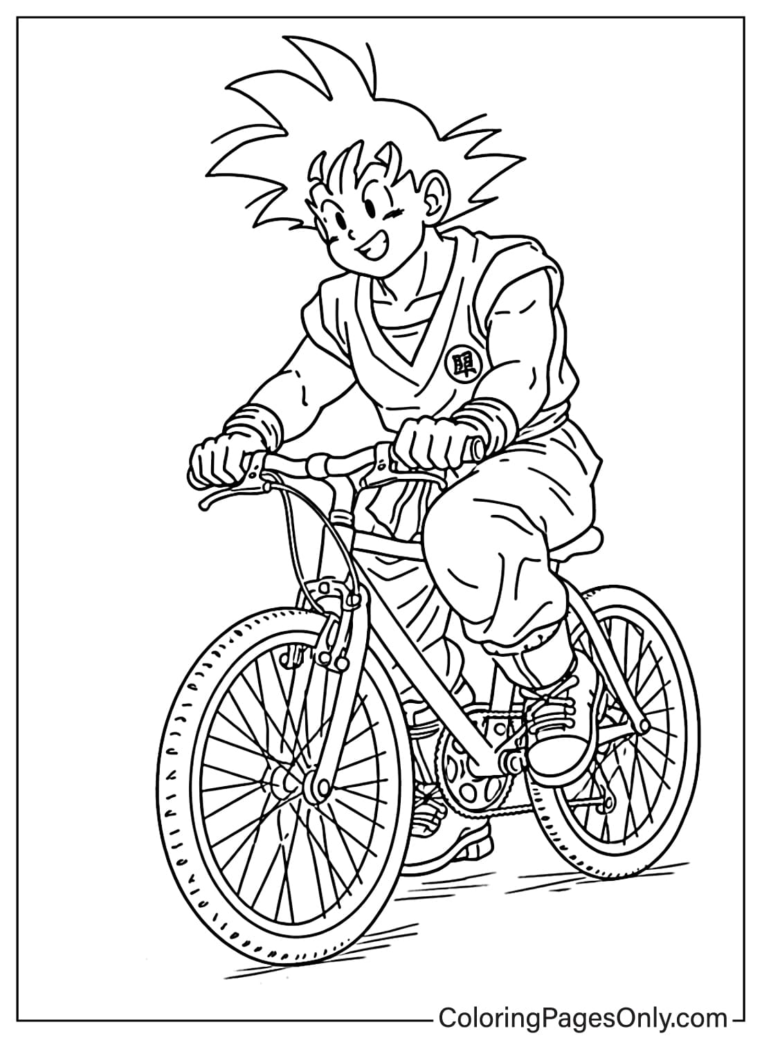 Goku riding a bike in a fun scene Dragon Ball Z coloring pages from Dragon Ball Z