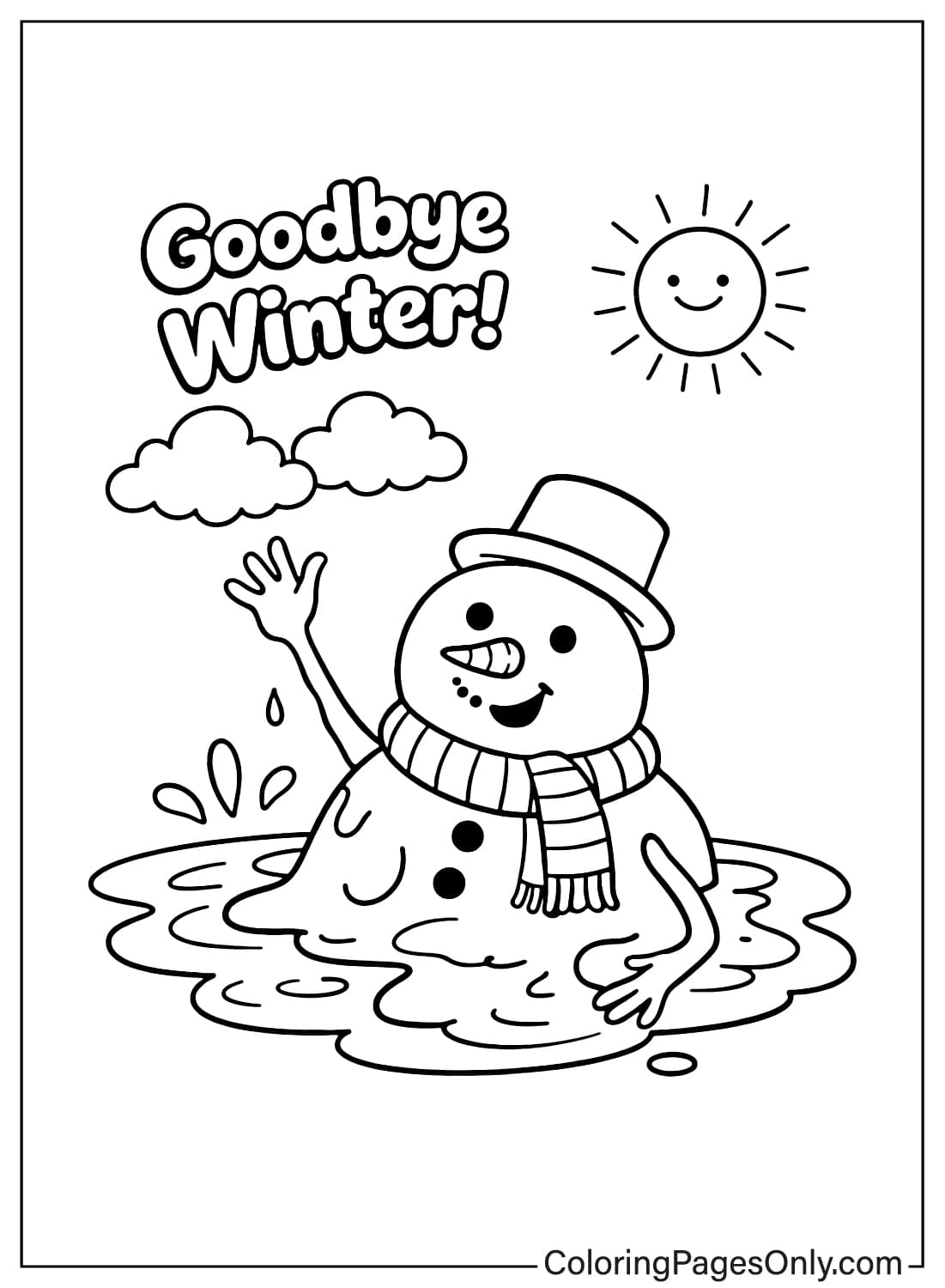 Goodbye Winter Melting Snowman March Coloring Pages from March 2026