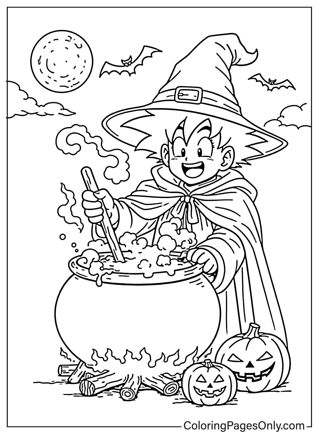 Goku wearing wizard costume cooking potion Dragon Ball Z coloring pages from Dragon Ball Z