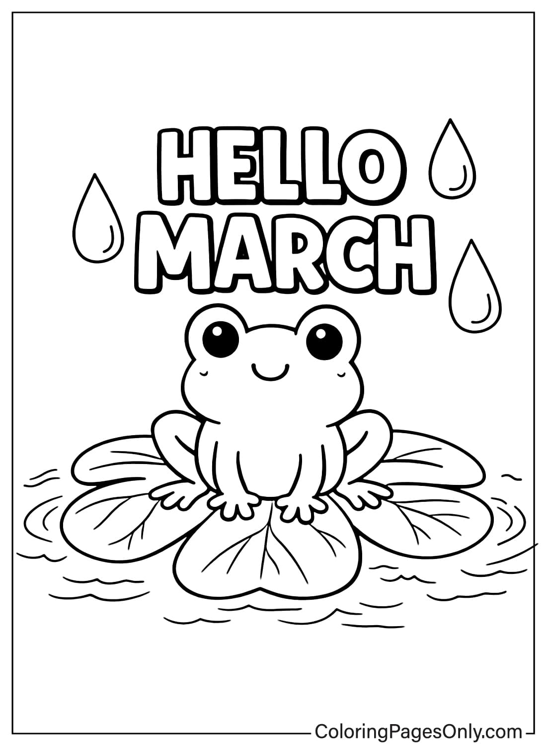 Hello March Cute Frog On Lily Pad March Coloring Pages from March 2026