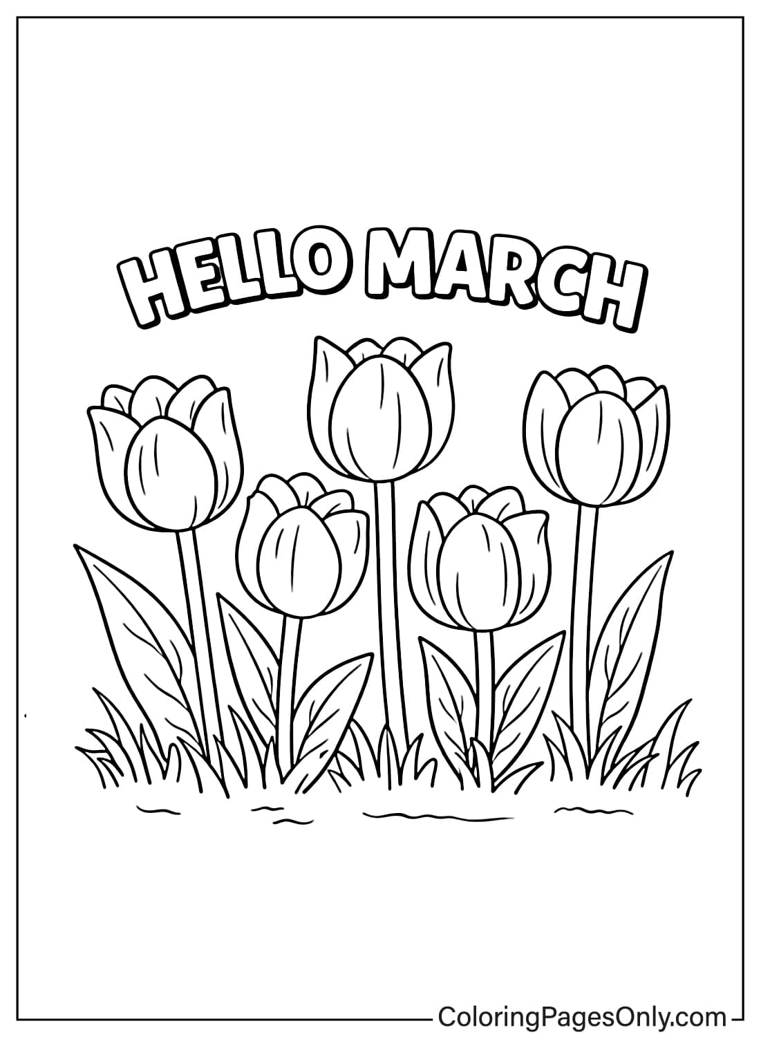 Hello March Tulips Spring Garden March Coloring Pages from March 2026