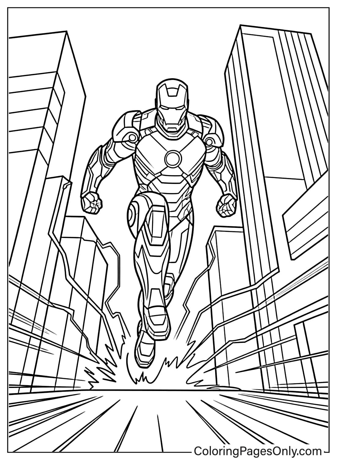 Iron Man City Action Coloring Page from Iron Man
