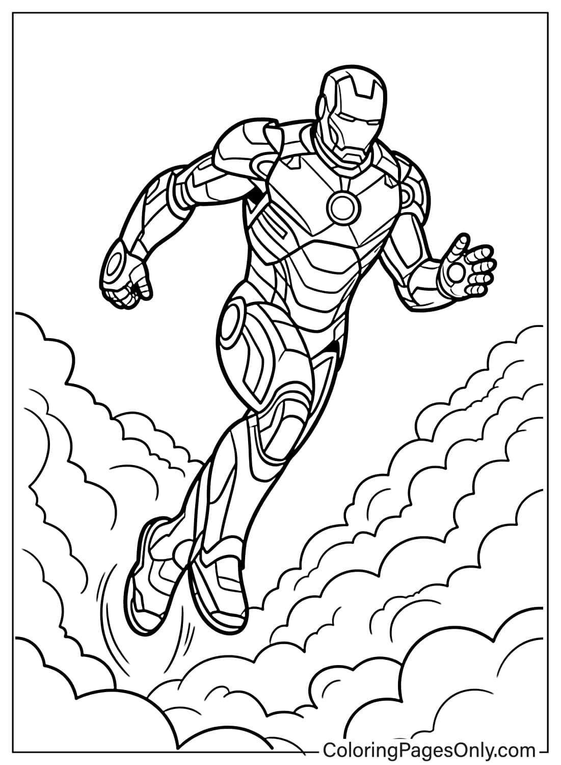 Iron Man Flying Above Clouds Coloring Page from Iron Man