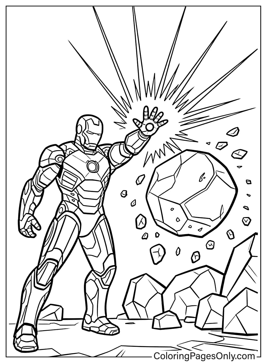 Iron Man Rock Blast Coloring Page from Iron Man