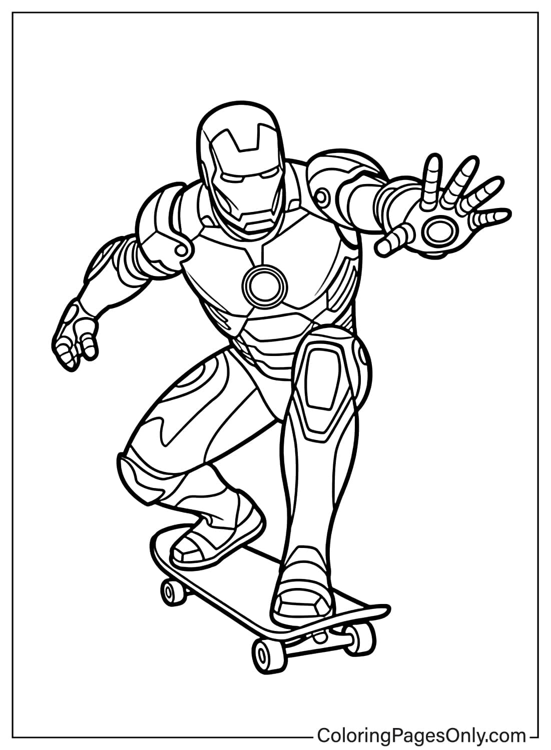 Iron Man Skateboard Coloring Page from Iron Man