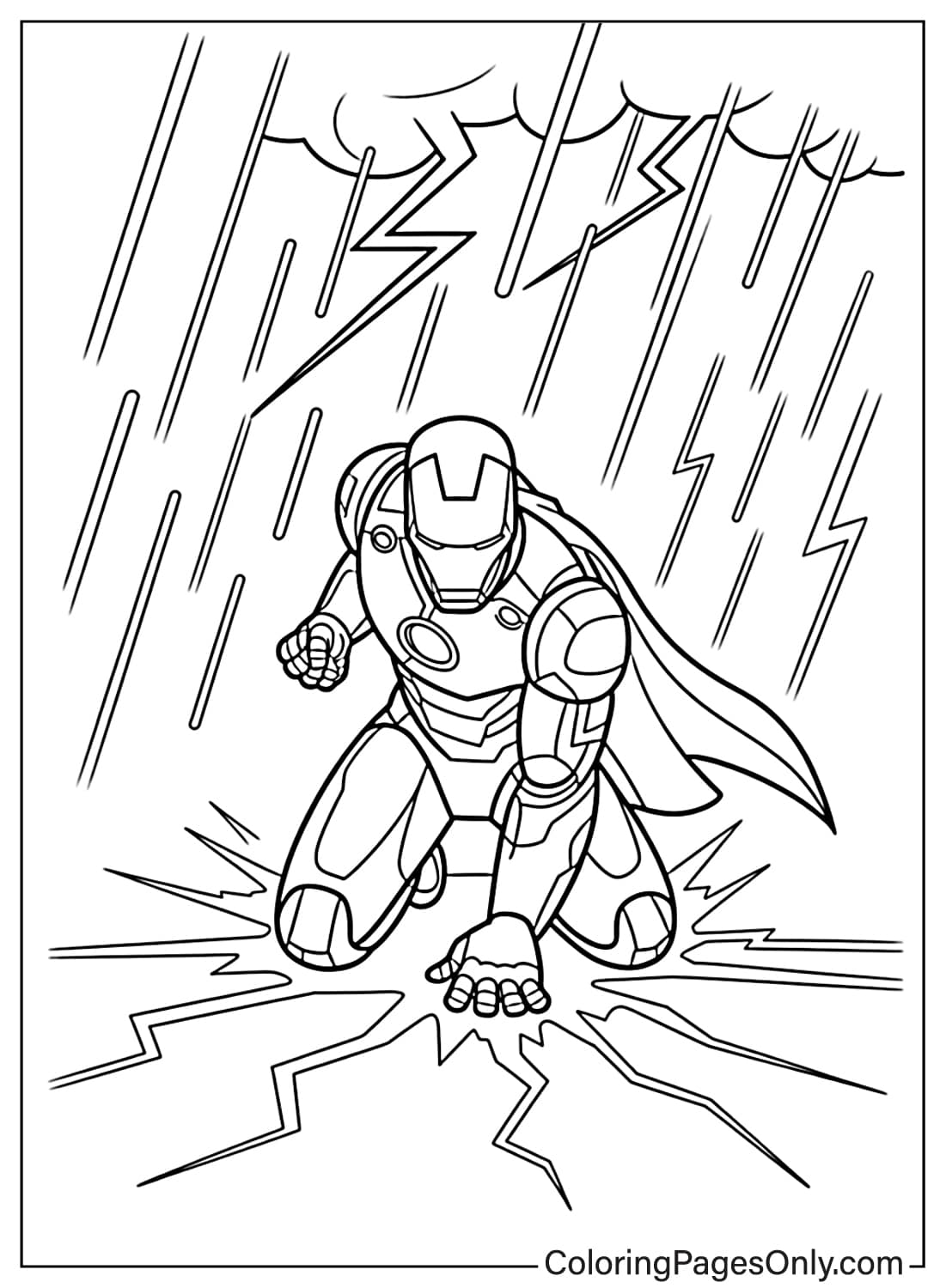 Iron Man Storm Landing Coloring Page from Iron Man