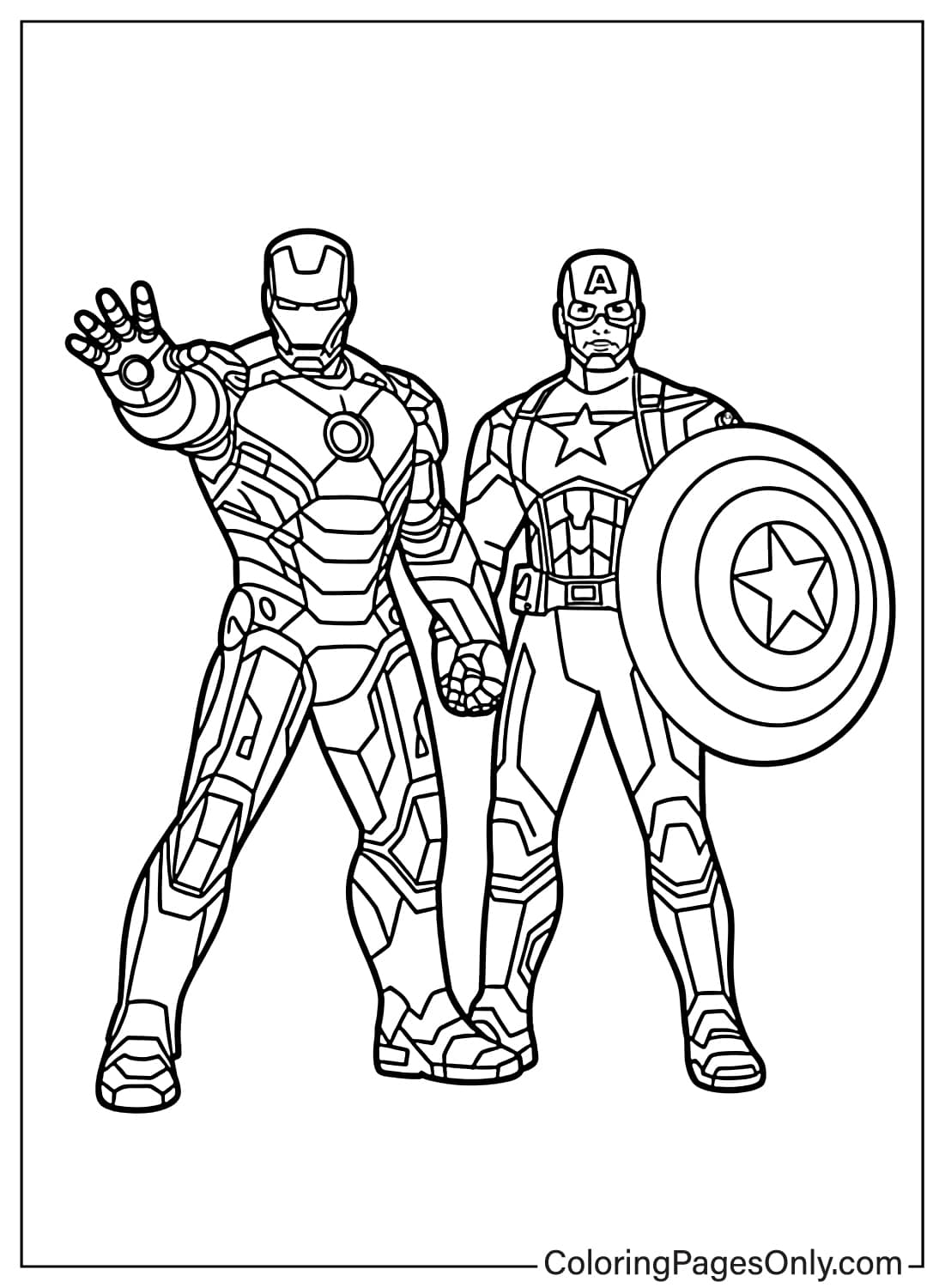 Iron Man coloring page featuring Iron Man and Captain America from Iron Man