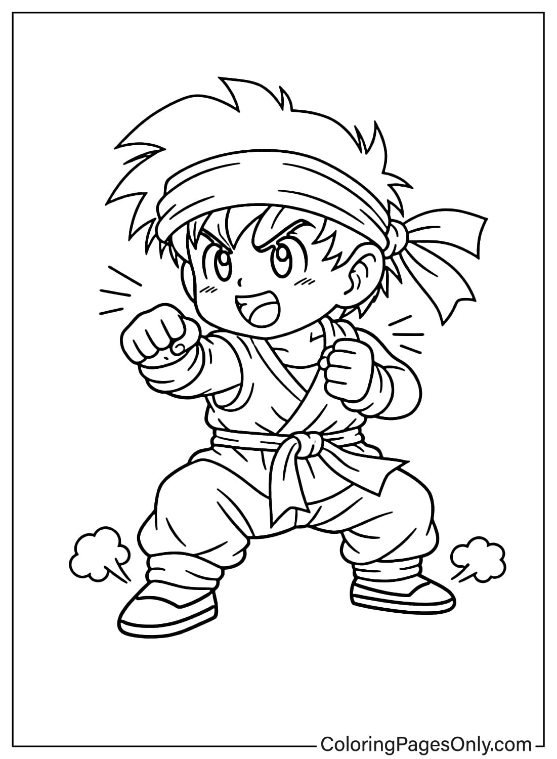 Kid Goku punching in cute fighting stance Dragon Ball Z coloring pages from Dragon Ball Z