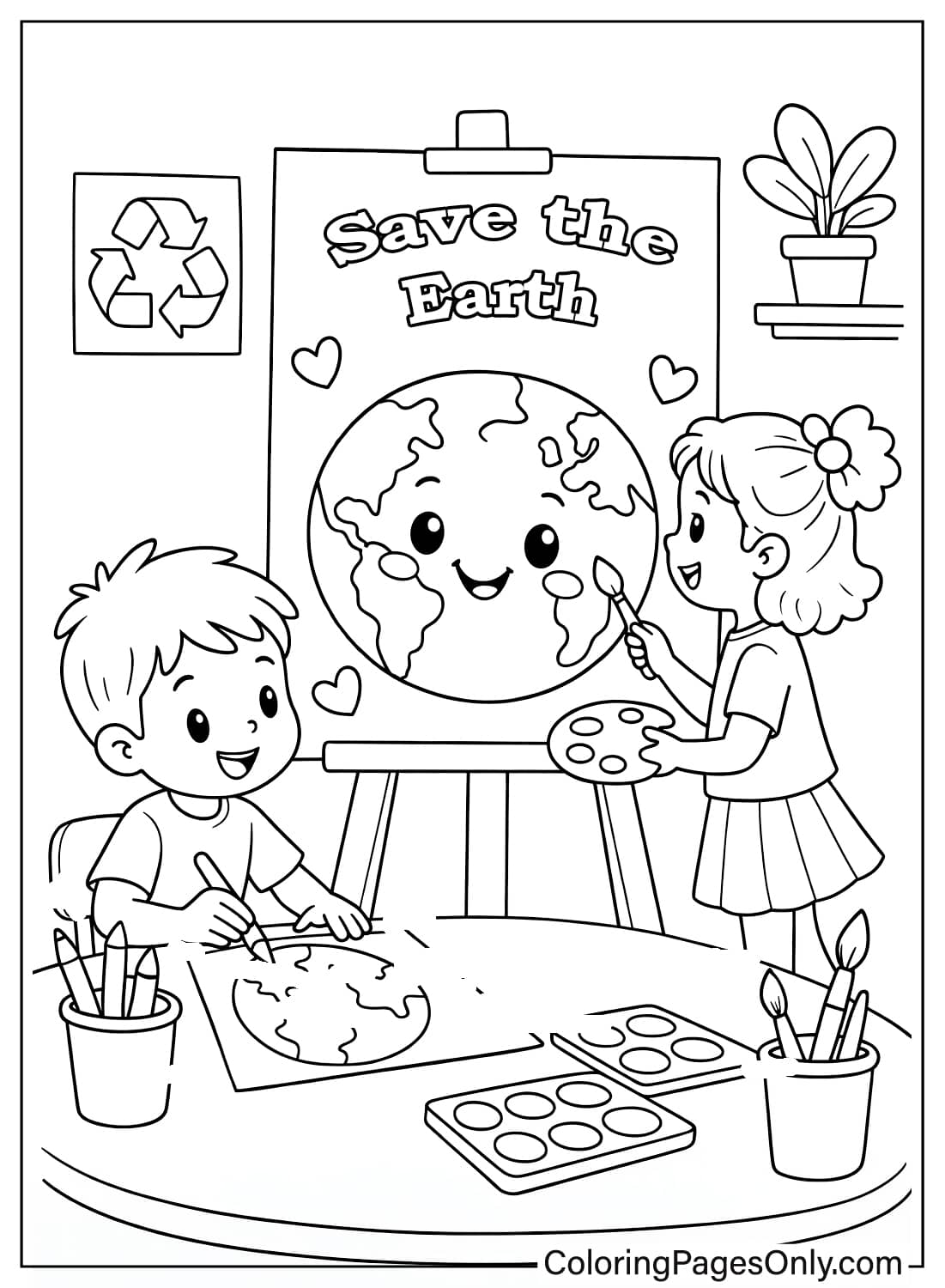 children painting save the earth poster earth day coloring page from Earth Day