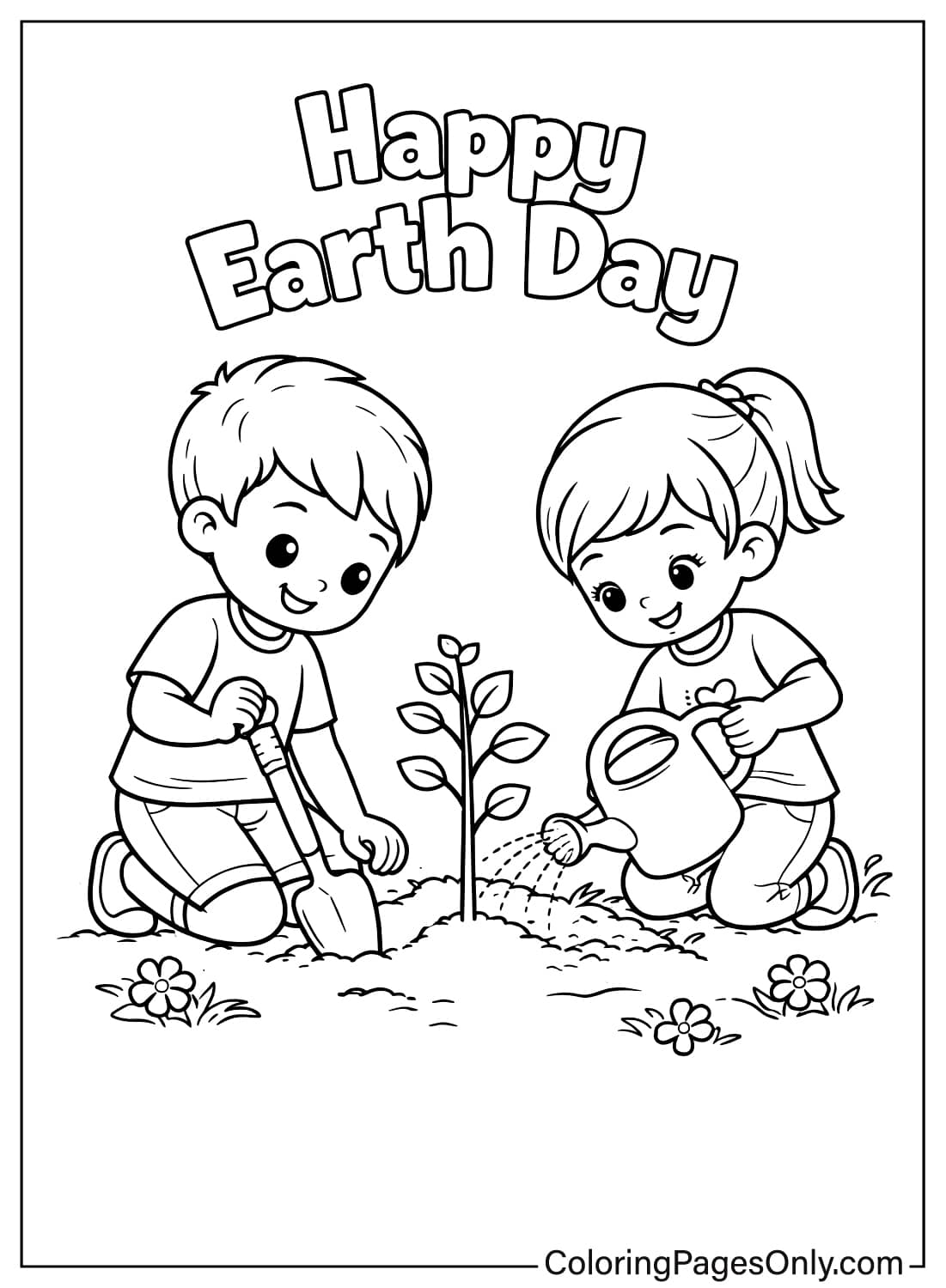 children planting a tree happy earth day coloring page from Earth Day