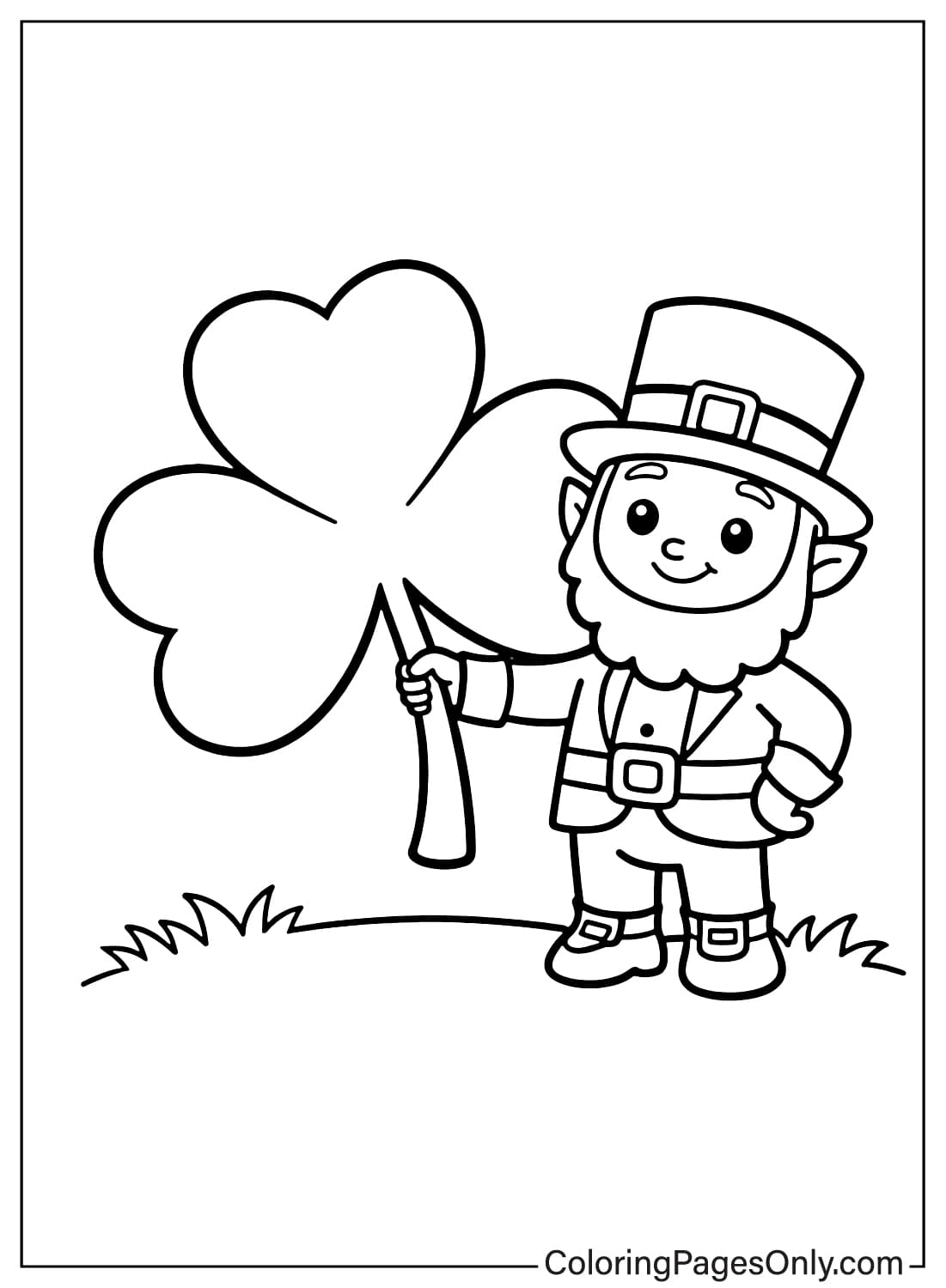 Leprechaun Holding Giant Shamrock Shamrock Coloring Pages from Shamrock