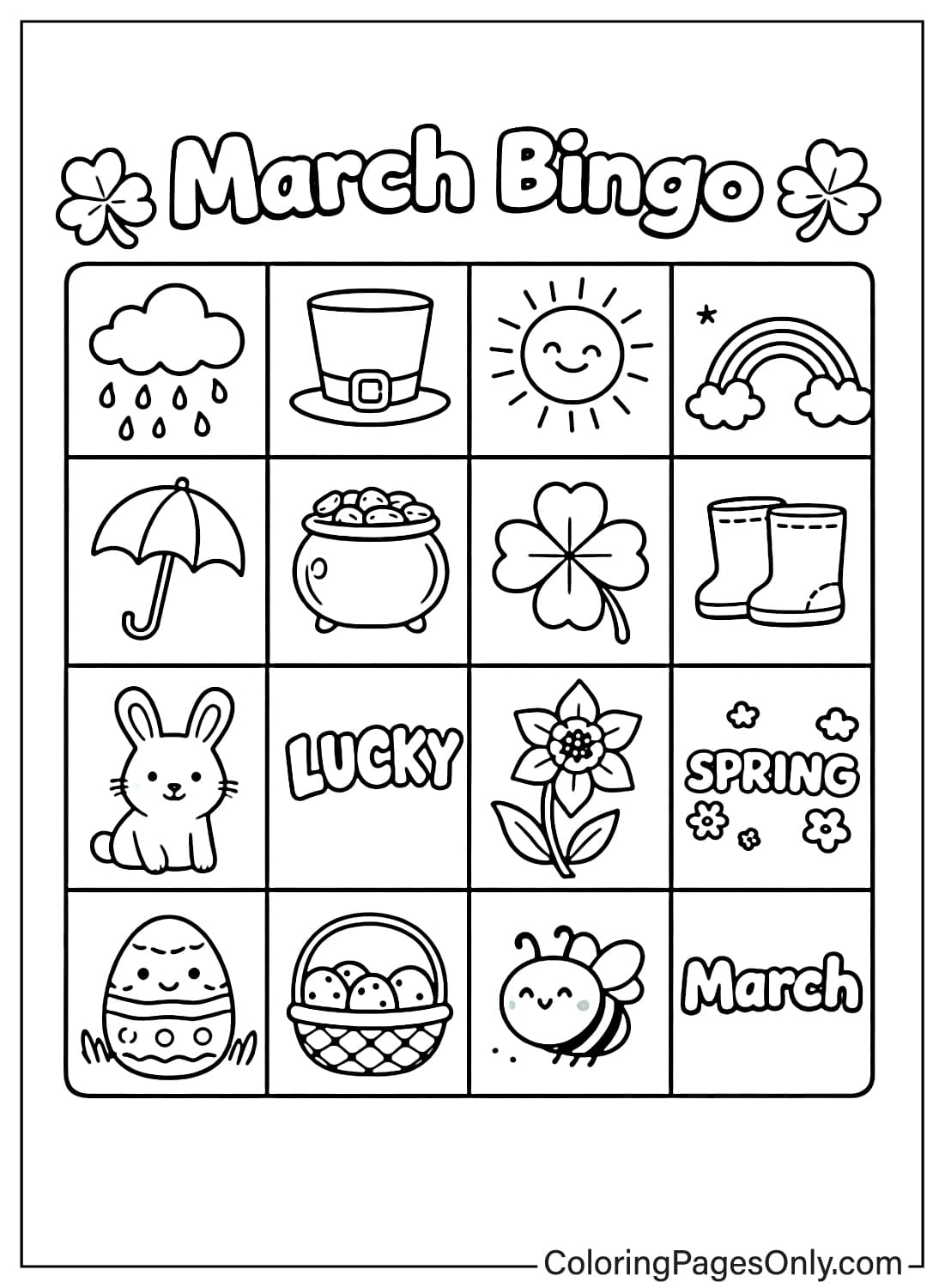 March Bingo St Patrick And Spring Icons March Coloring Pages from March 2026