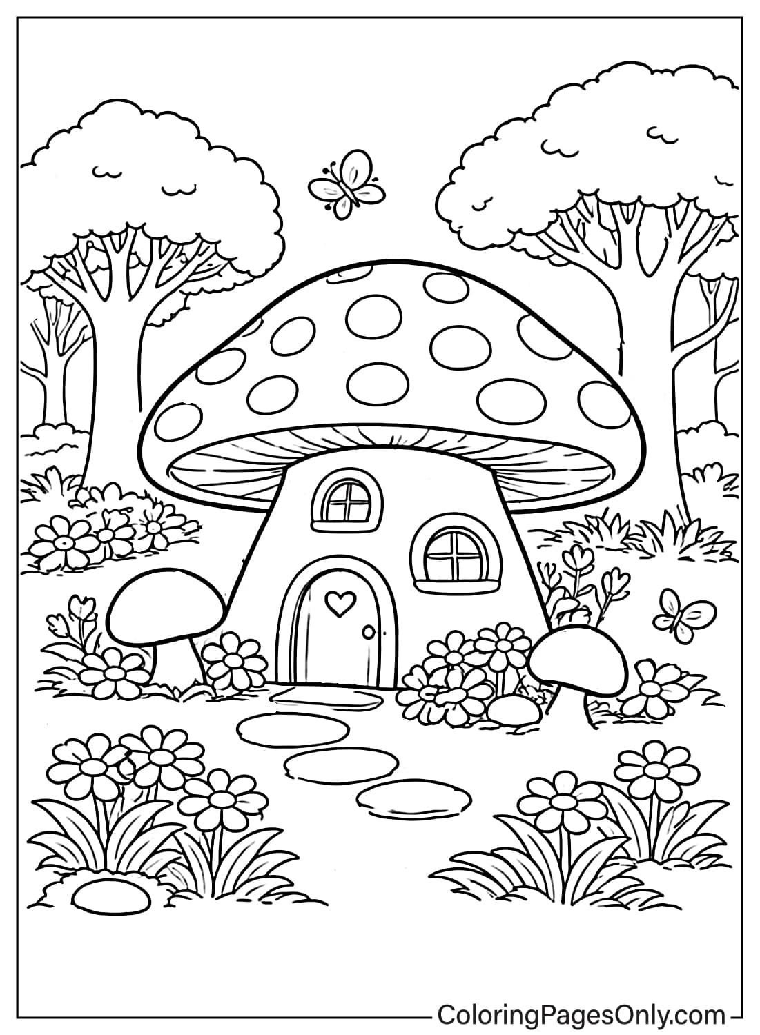 Spring Coloring Pages Cute Mushroom Fairy House In Forest from Spring
