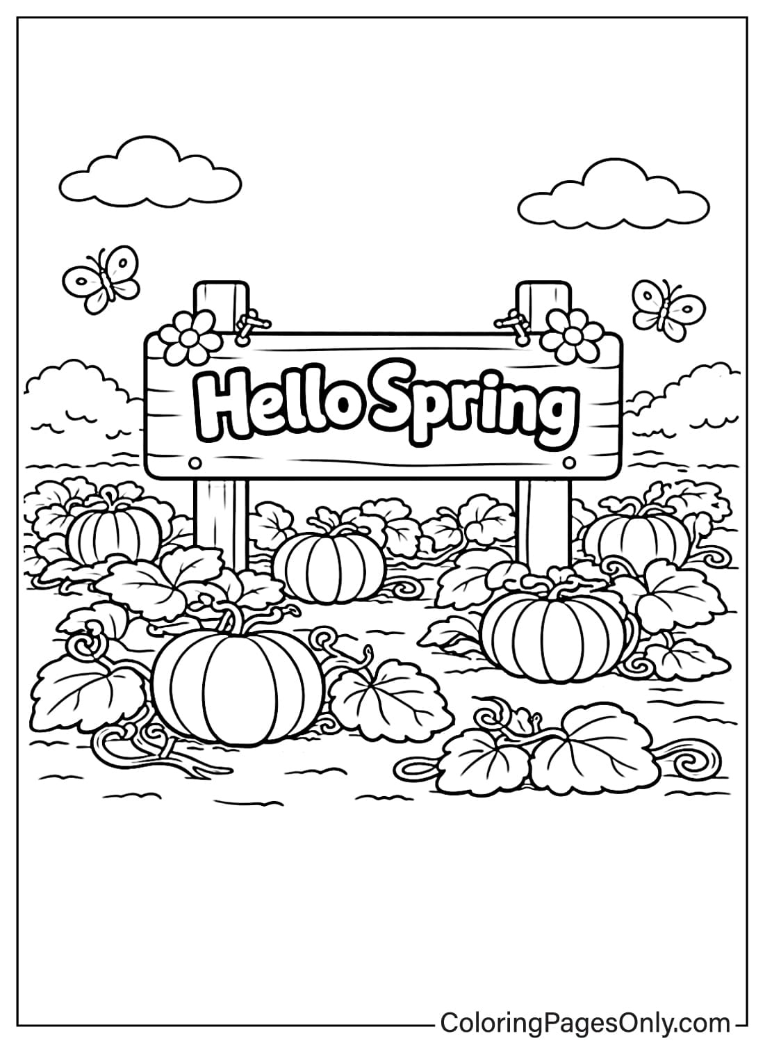 Spring Coloring Pages Hello Spring Sign In Pumpkin Patch from Spring