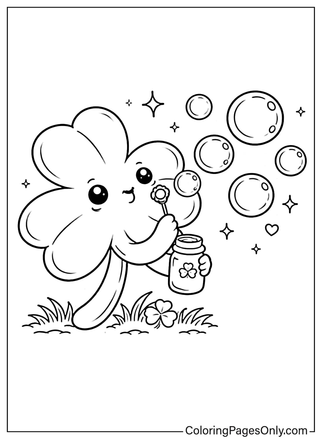 Cute Shamrock Blowing Bubbles Shamrock Coloring Pages from Shamrock