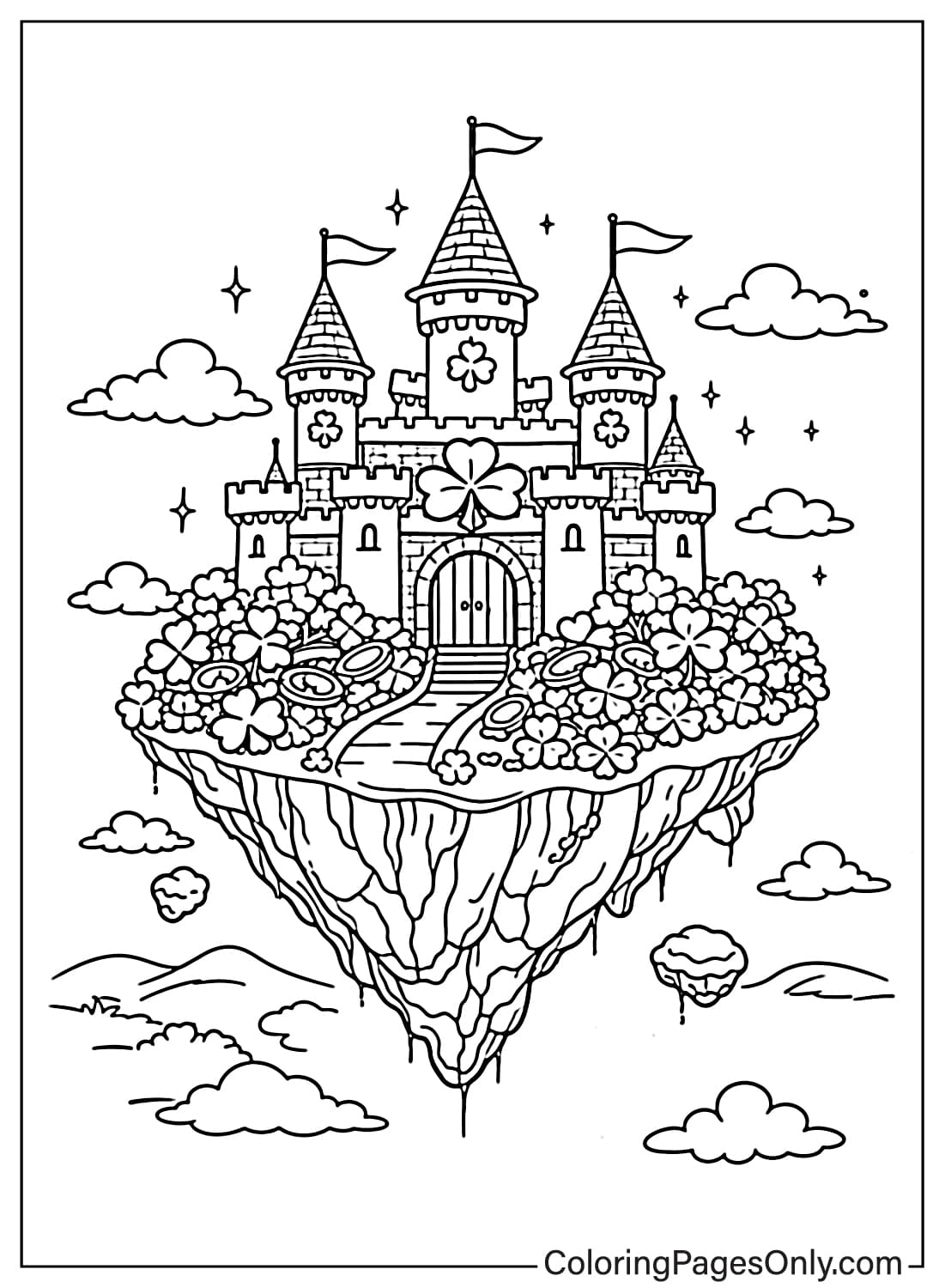 Shamrock Castle On Floating Island Shamrock Coloring Pages from Shamrock