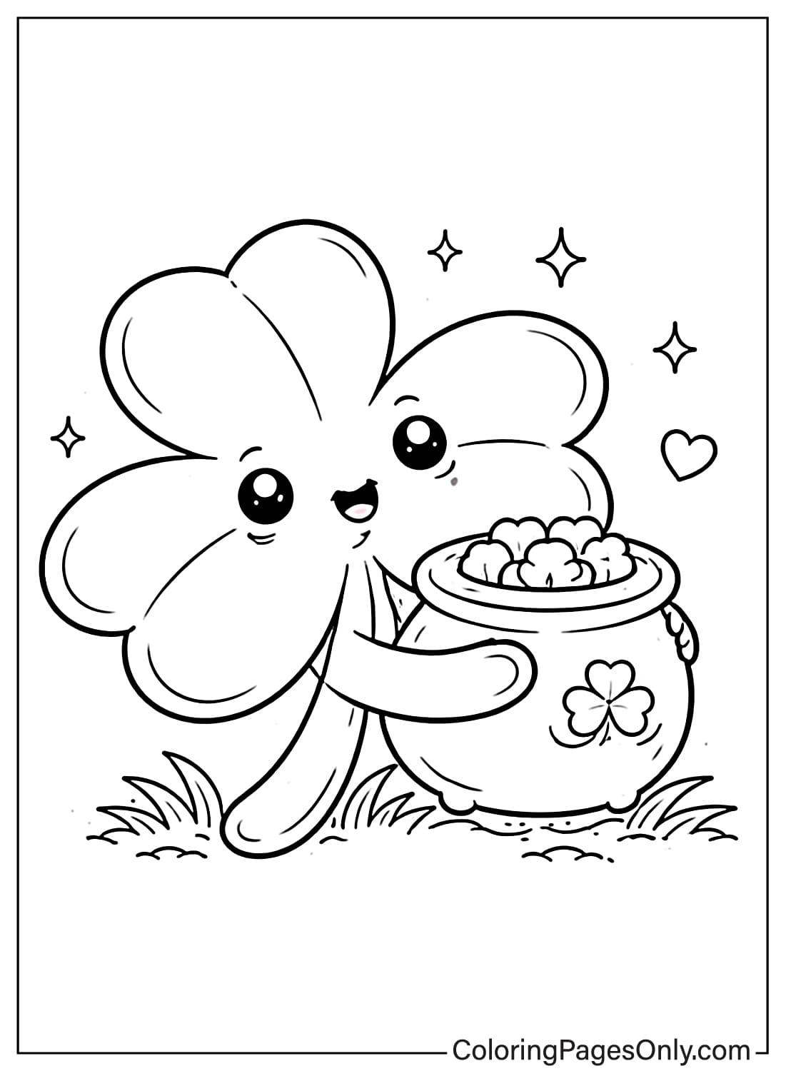 Happy Shamrock Holding Lucky Clover Pot Shamrock Coloring Pages from Shamrock