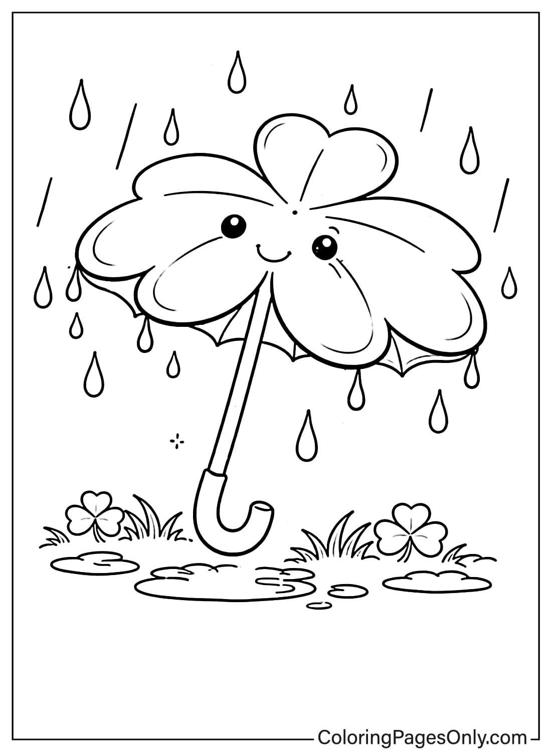 Smiling Shamrock Umbrella In Rain Shamrock Coloring Pages from Shamrock