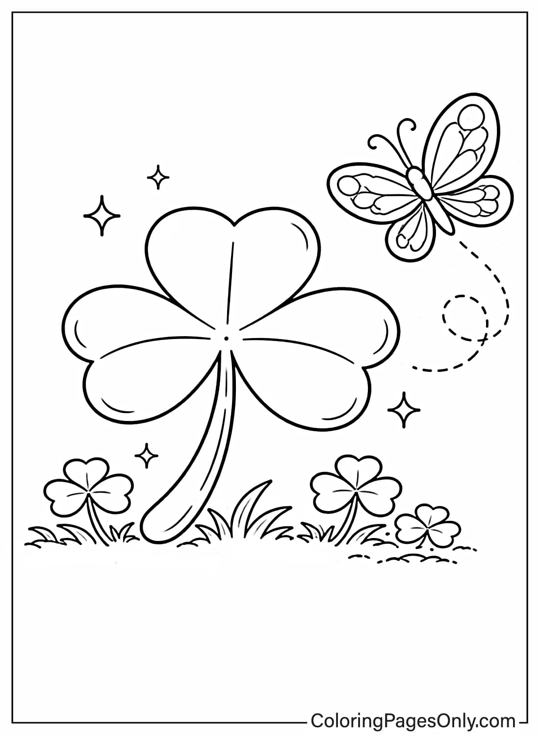 Large Shamrock And Butterfly Shamrock Coloring Pages from Shamrock