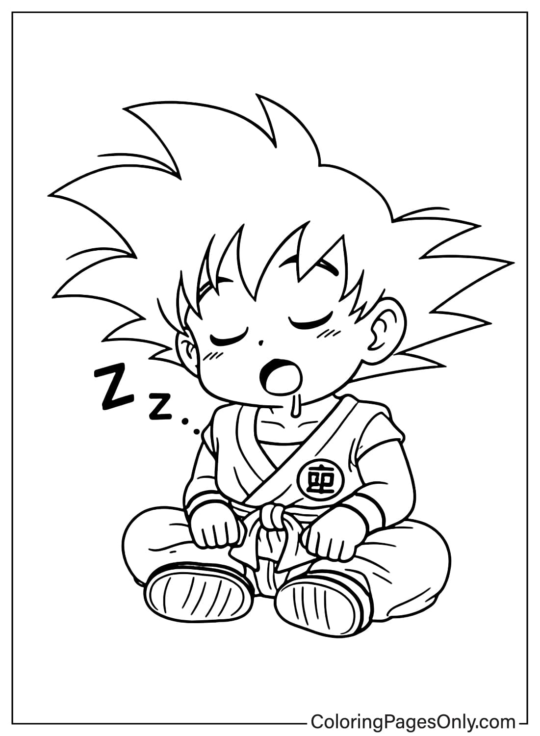 Cute Goku sleeping with Zzz Dragon Ball Z coloring pages from Dragon Ball Z