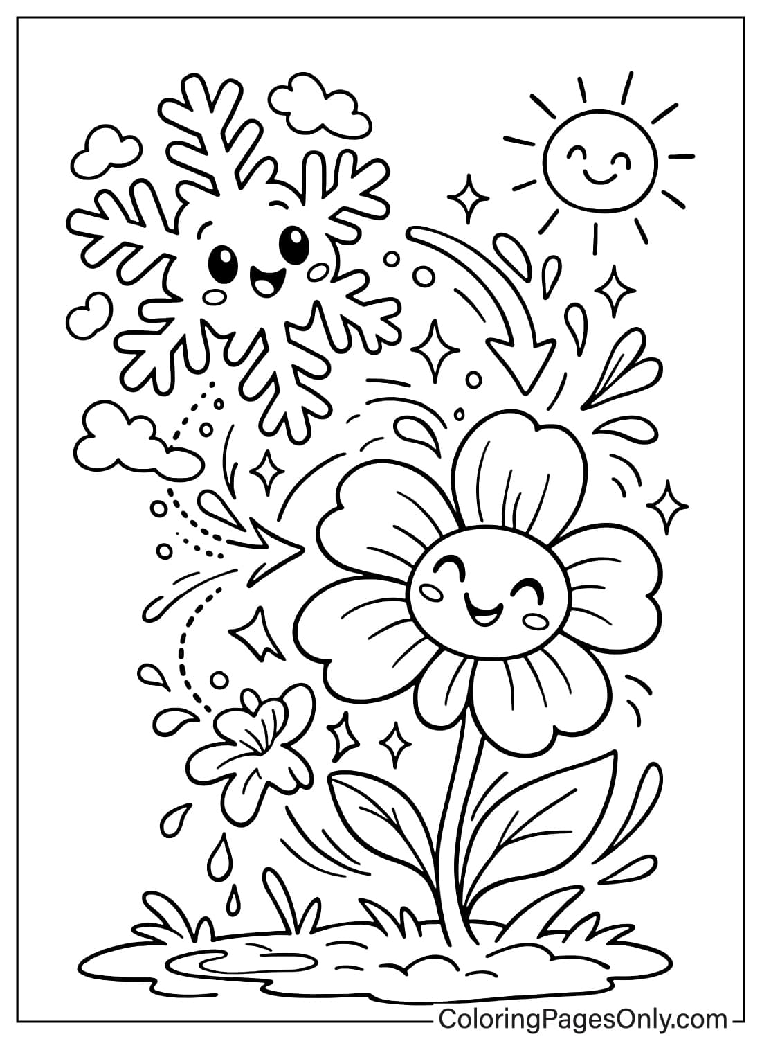 Snowflake Melting Into Flower March Coloring Pages from March 2026